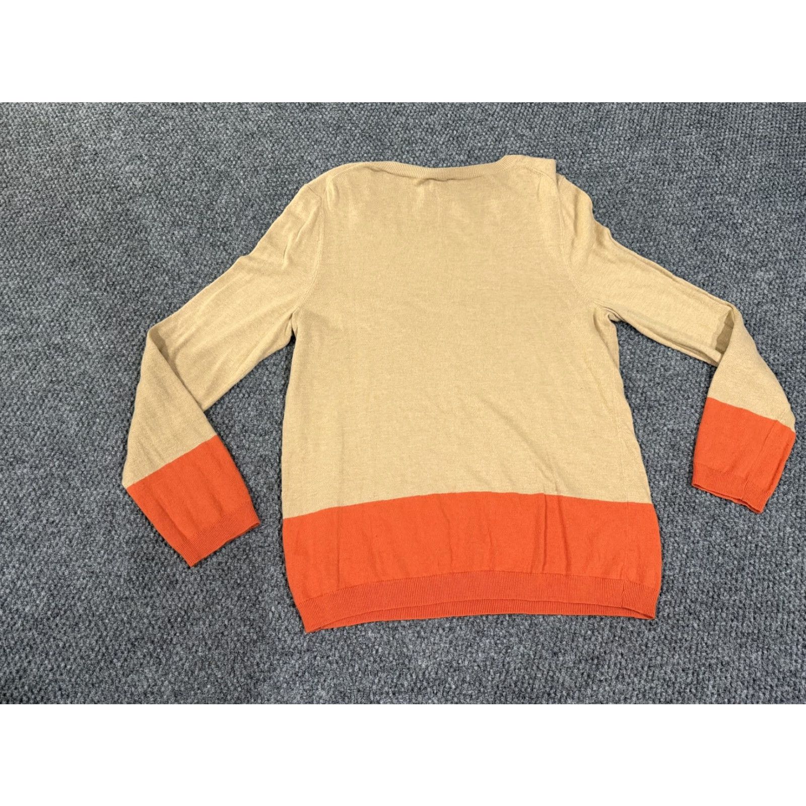 Talbots Talbots Sweater Womens L Beige Orange Colorblock Lightweight Knit Pullover Crew Neck Long Sleeve Tight-Knit Casual Fall Women Size L / US 10 / IT 46 - 6 Thumbnail