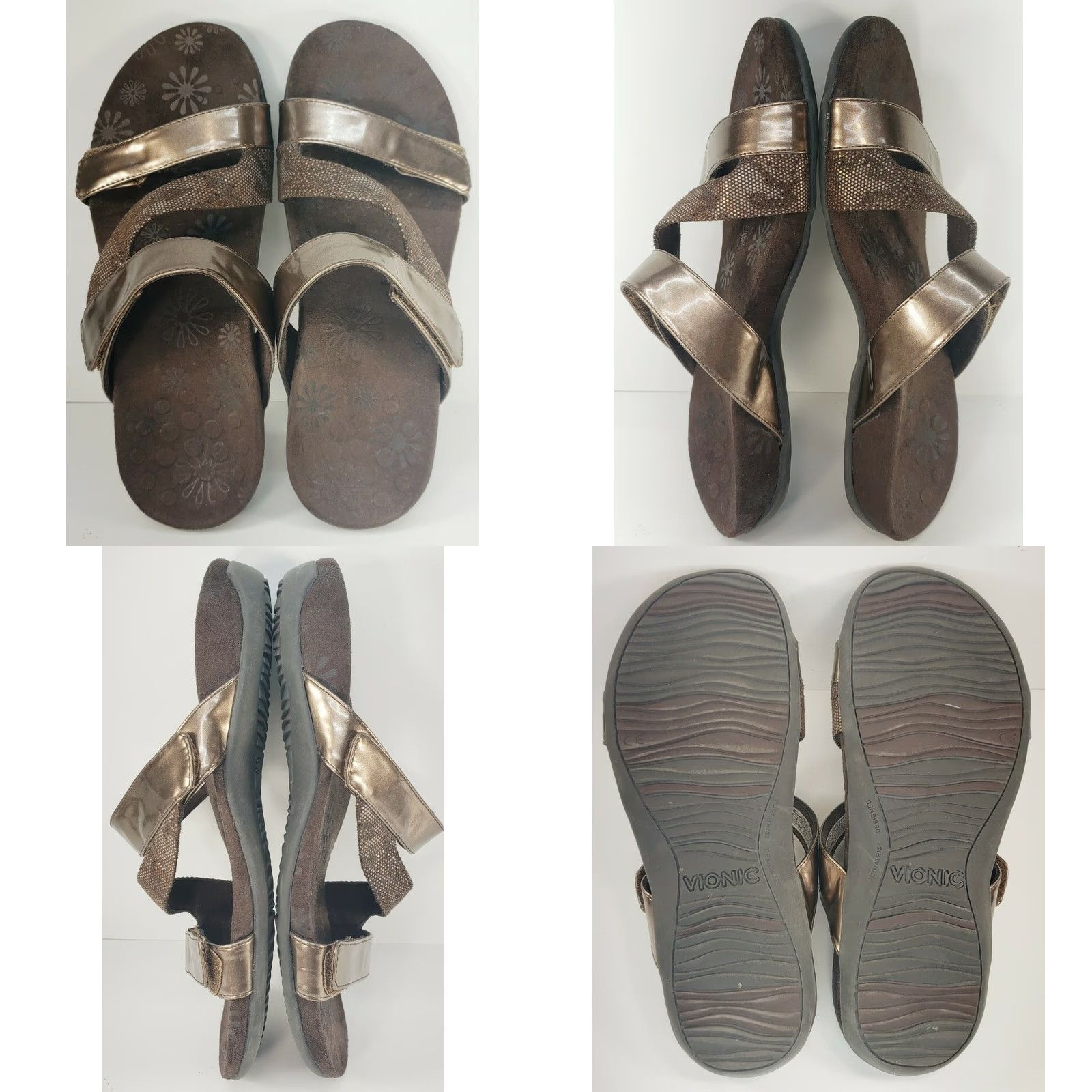 Vionic Vionic Jodie Sandals Flip Flops Boho Comfy Women's Sz 8M Brown Metallic ECU Size US 8 / IT 38 - 8 Thumbnail