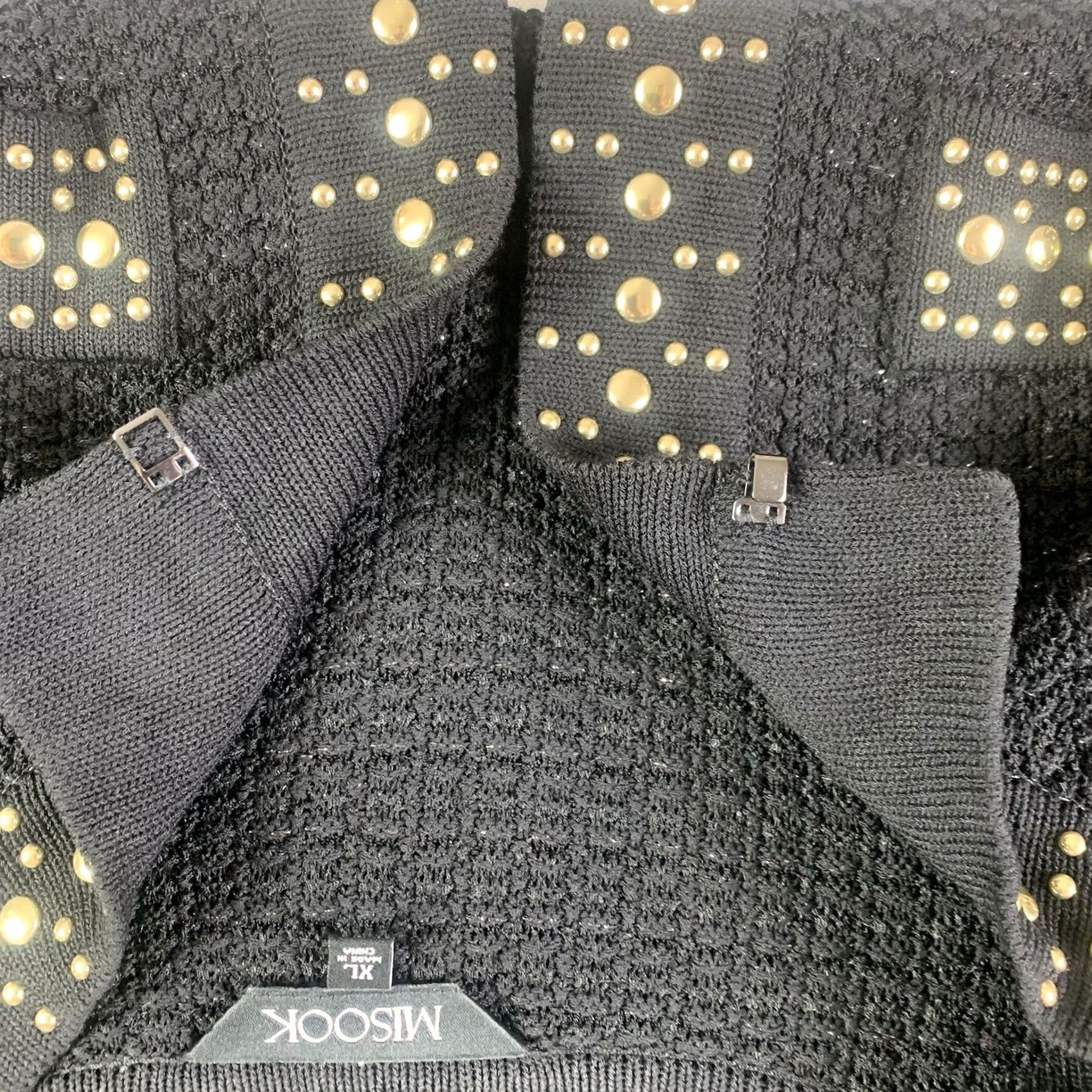 Vintage Misook Jacket Womens XL Black Heritage Fit Gold Studded Knit Cardigan Blazer Size XL / US 12-14 / IT 48-50 - 6 Thumbnail