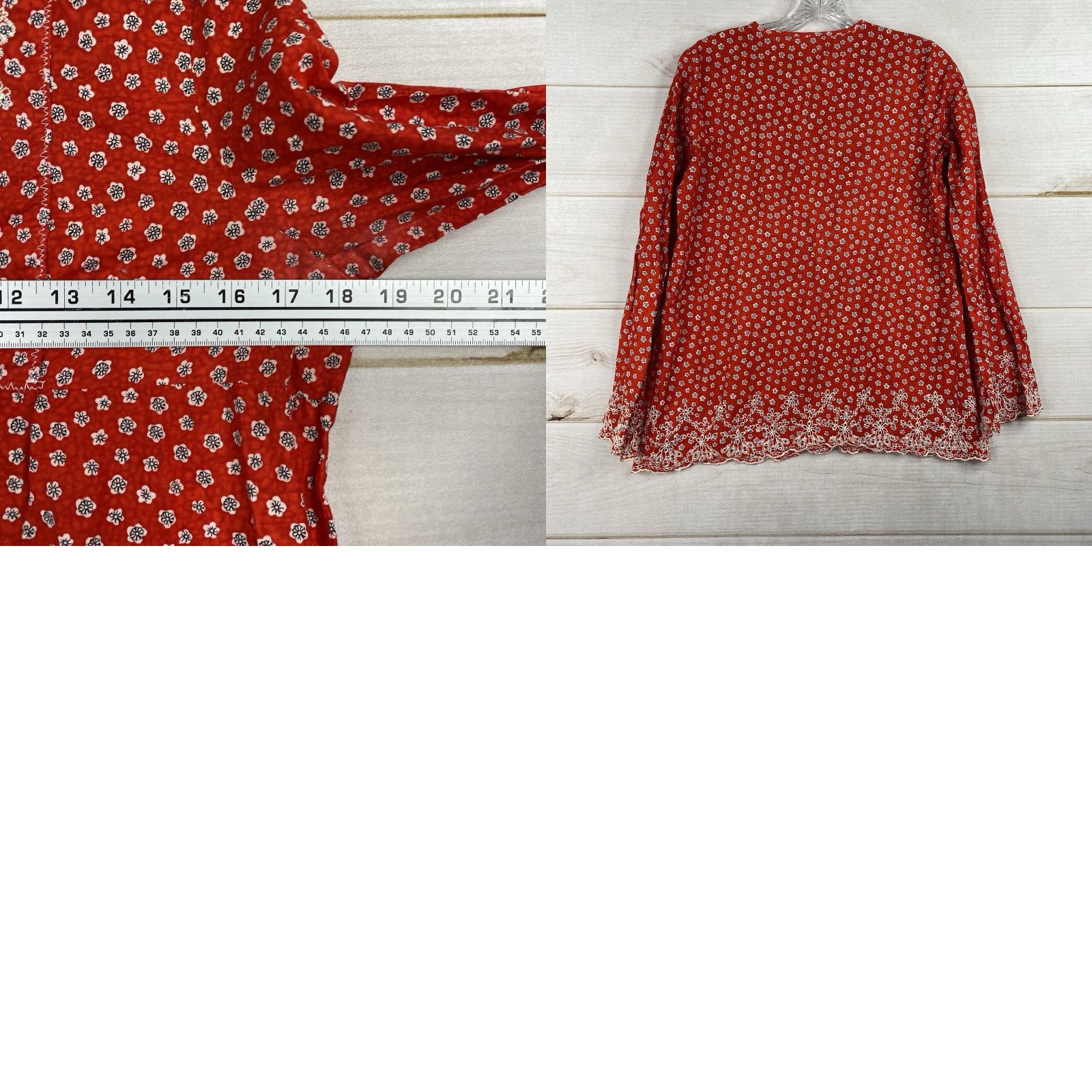 Vintage VINTAGE Criss Cross Top Y2K Sz L Boho Hippie Floral Embroidered Cottagecor Red Cotton Blouse Women Size L / US 10 / IT 46 - 8 Thumbnail
