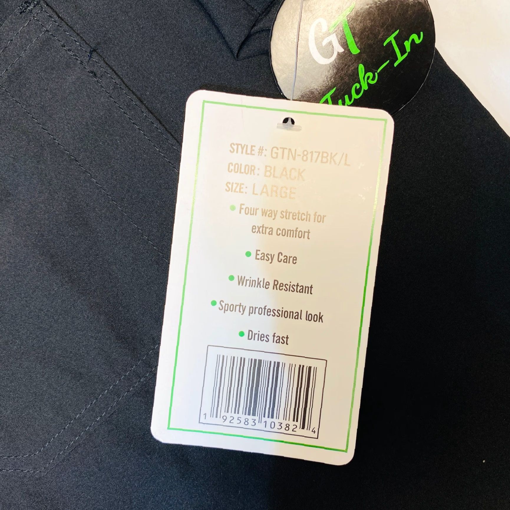 Vintage GT Performance Scrub Top Women's Large Black V-Neck 4 Way Stretch Tuck-In Polyester Medical Solid Black GTN-817BL/L Size L / US 10 / IT 46 - 6 Thumbnail