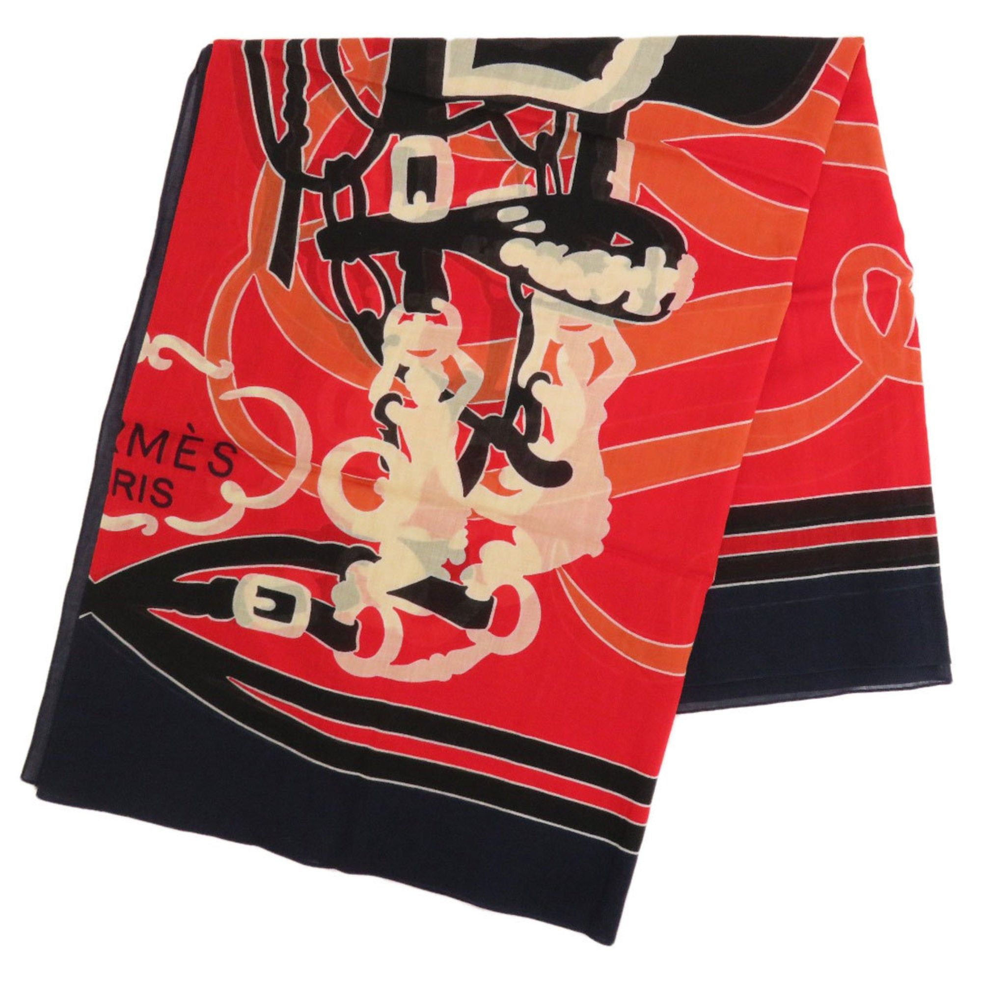 image of Hermes Stole Ceremony Horse Bridle Scarf Muffler Cotton Women's in Black