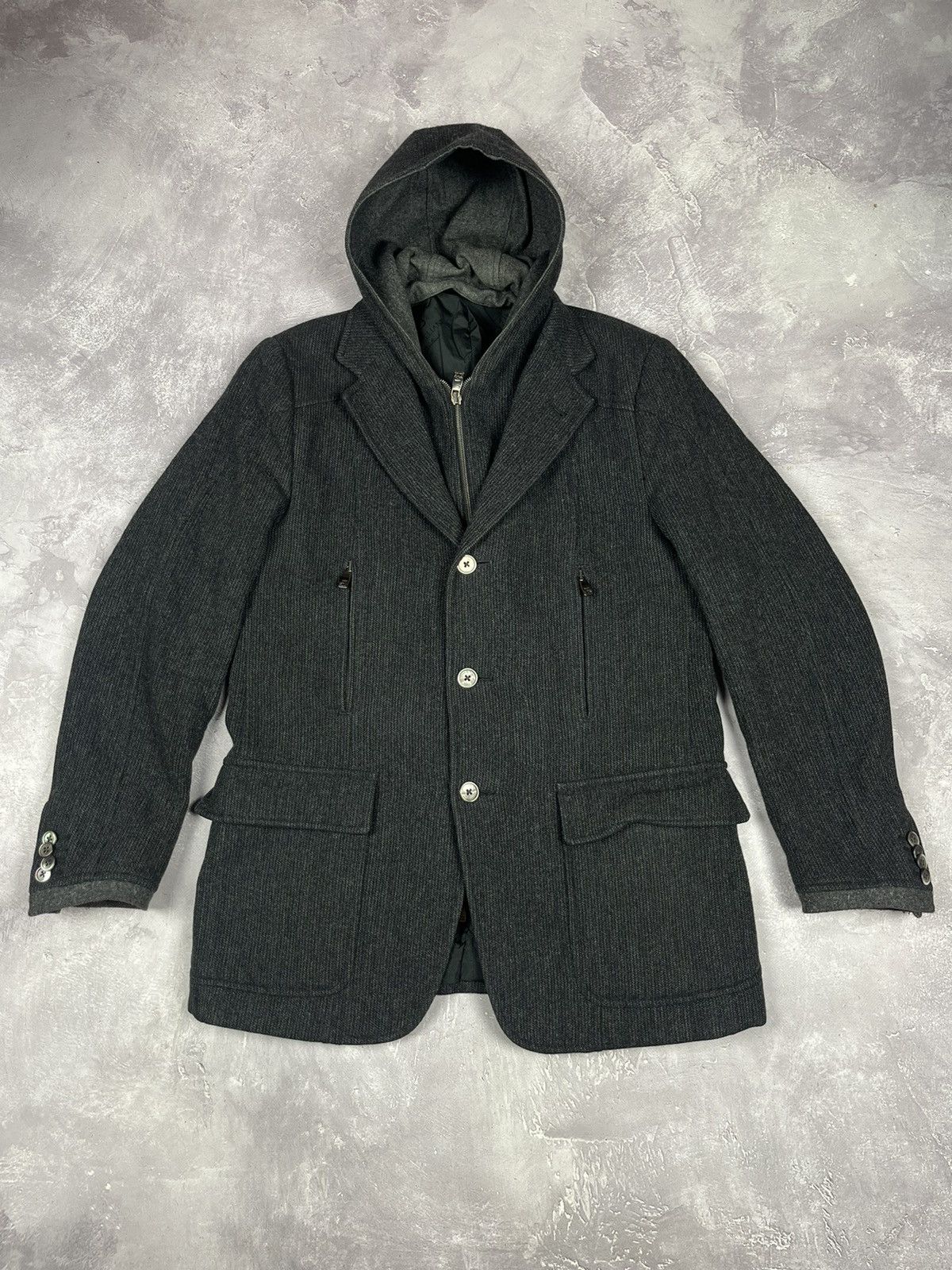 Corneliani Corneliani ID Hooded Blazer Jacket IT 48 6 R Wool/Casmere Size US M / EU 48-50 / 2 - 2 Thumbnail