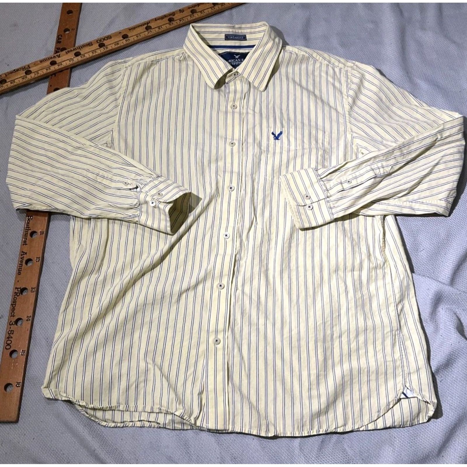 Vintage American Eagle Shirt Mens 2XL Yellow Workwear Button-Up Casual Preppy 90s USA Retro Grunge Hip Hop City Vintage-None Size US XXL / EU 58 / 5 - 3 Thumbnail