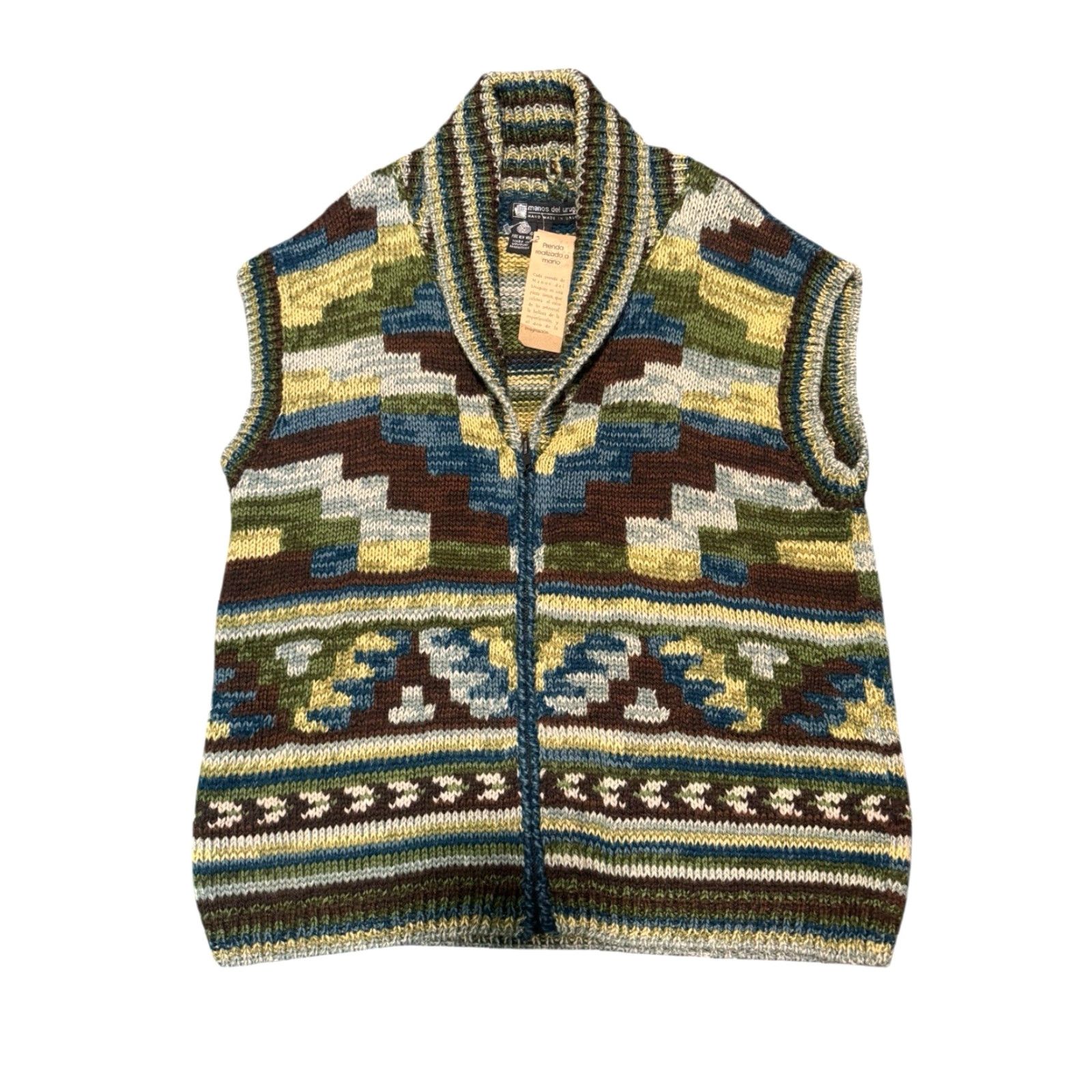 Vintage VINTAGE Manos Del Uruguay Cardigan Best Zip Wool Sweater L GEOMETRIC Design NWT Women Vest Brown 100% Wool Knit Open Collarless Regular Fit Size L / US 10 / IT 46 - 2 Thumbnail