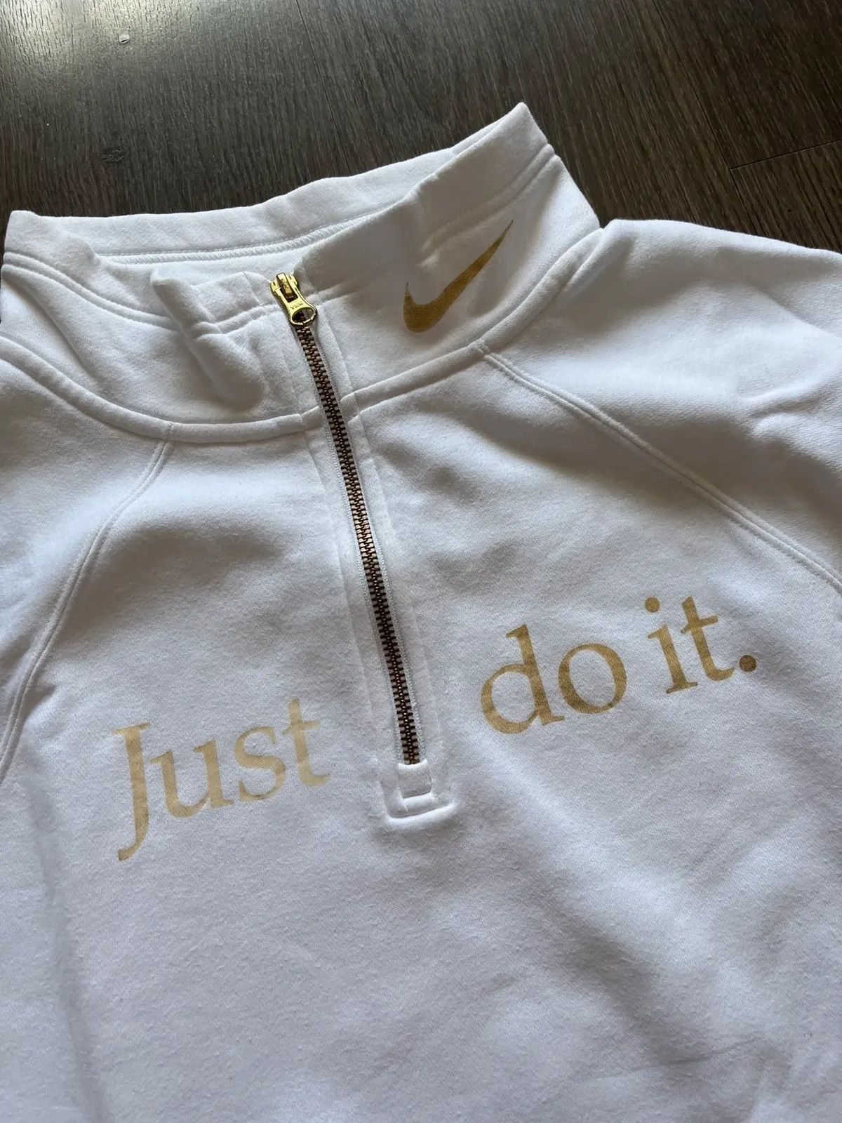 Nike Nike Sz L Half Zip Neck Swoosh Just Do It White Gold Size L / US 10 / IT 46 - 2 Thumbnail