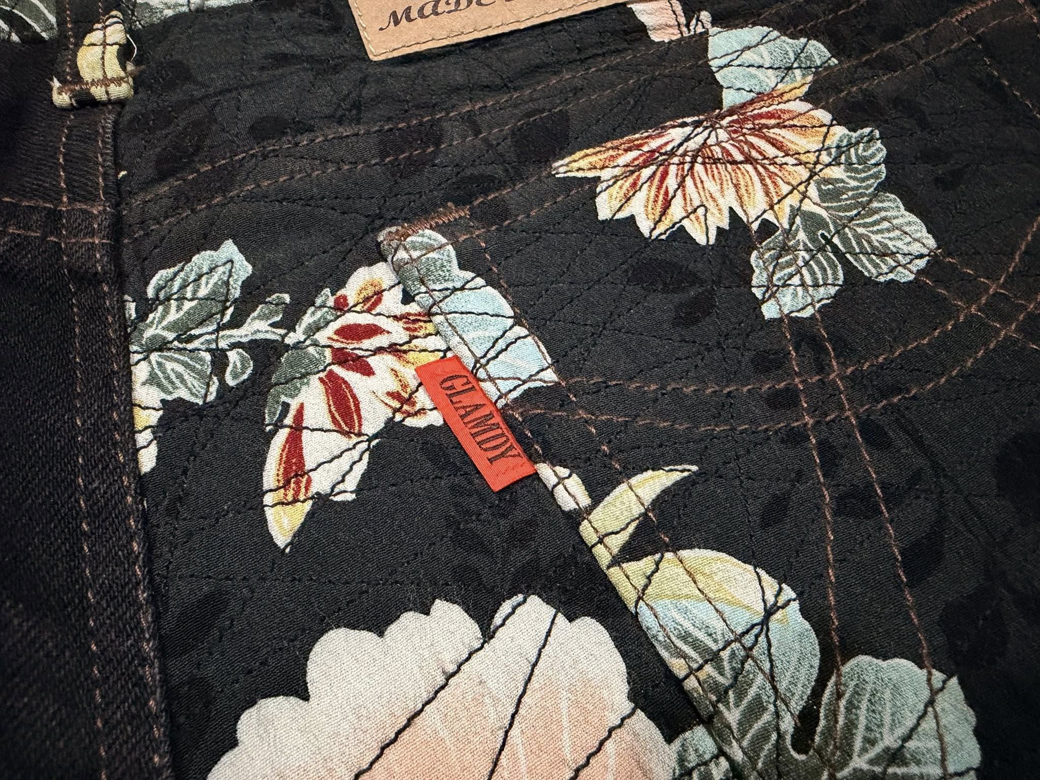 Japanese Brand GLAMDY Japanese kimono fabric X DENIM women W30 2771 Size 30" / US 8 / IT 44 - 8 Thumbnail