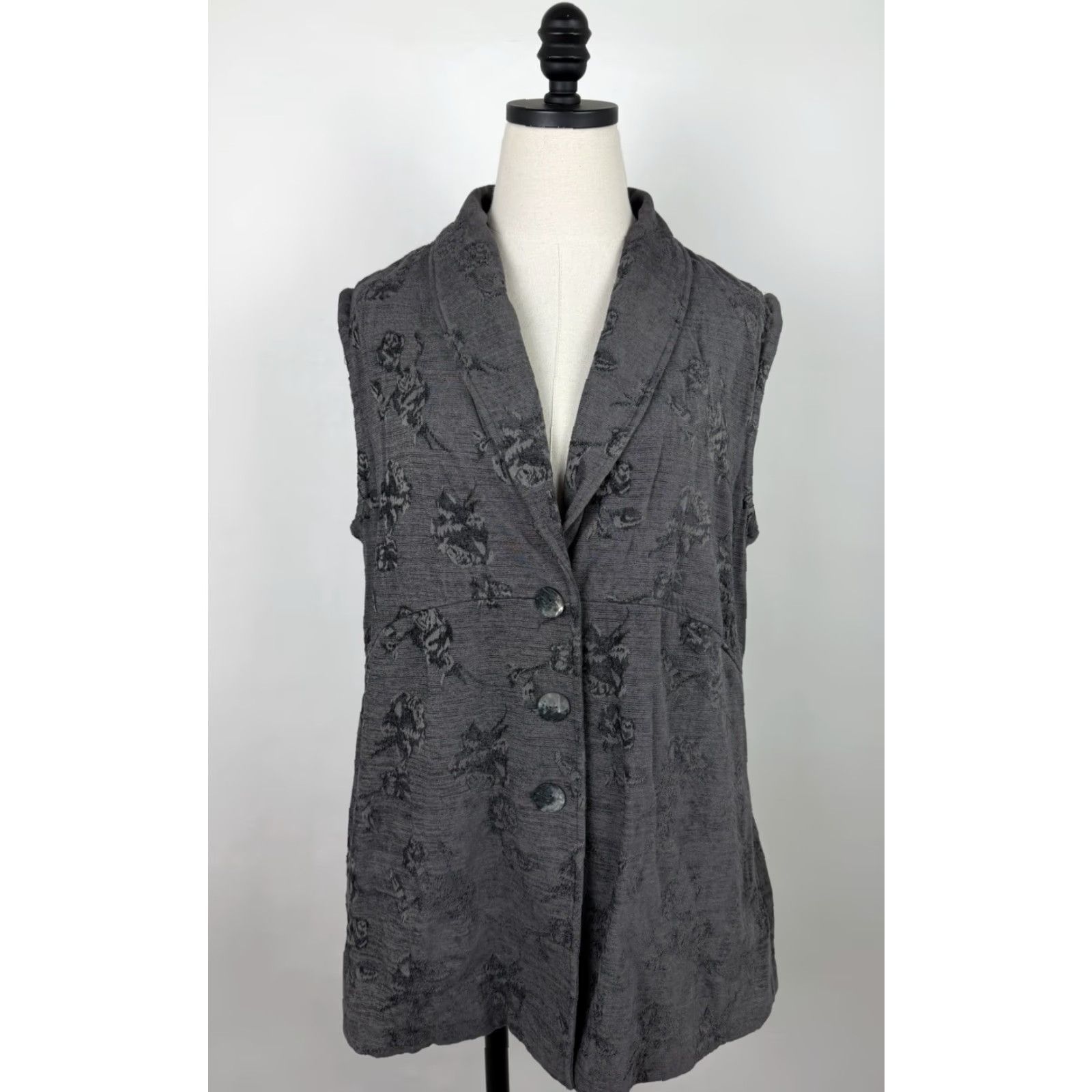 J. Jill J. Jill Vest Shirt Womens Large Tall Floral Boho Tapestry Knit Charcoal Gray 90s Partially Altered Sleeveless Bodice - AS IS Size L / US 10 / IT 46 - 2 Thumbnail