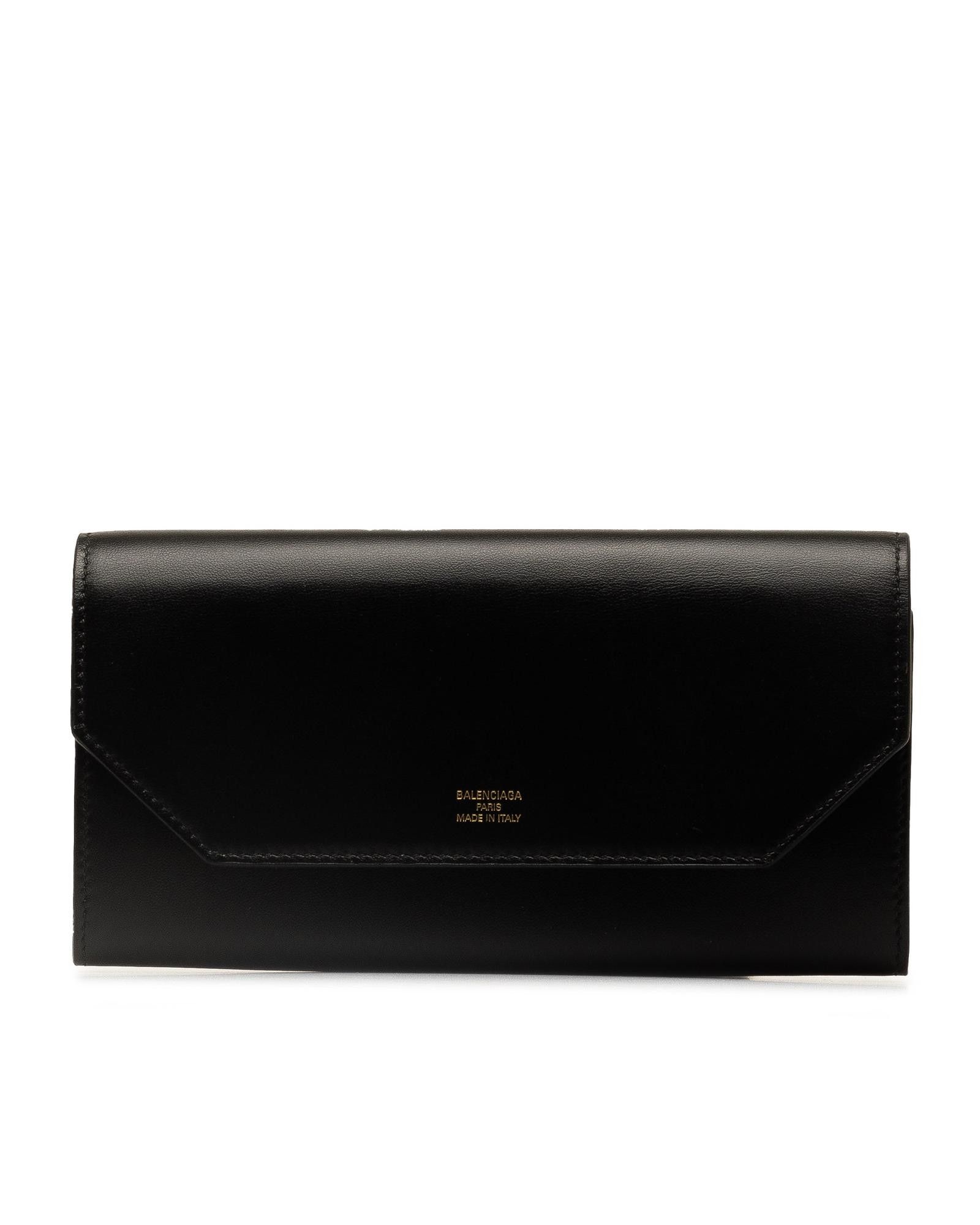 image of Balenciaga Leather Envelope Flap Long Wallet in Black, Women's