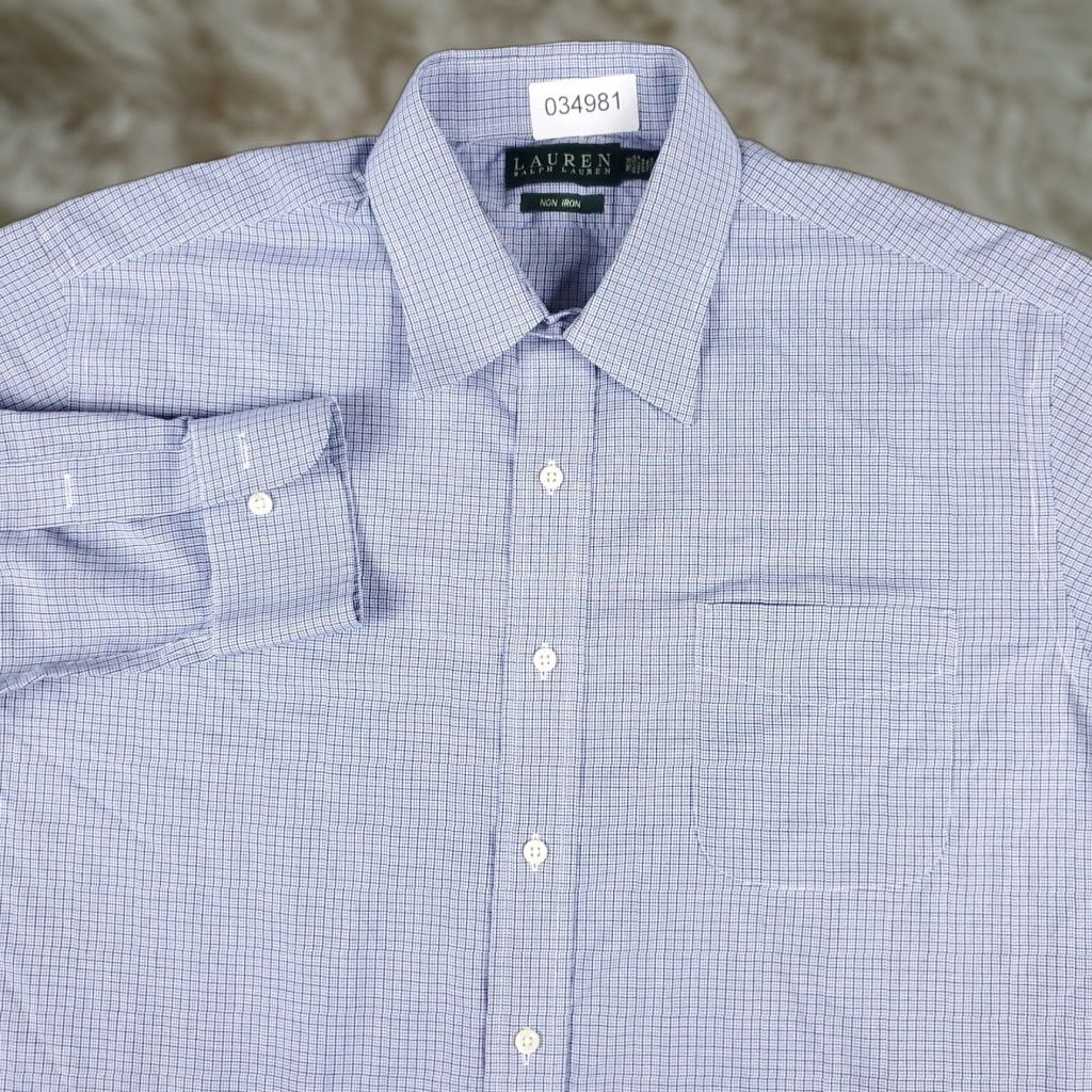 Ralph Lauren Ralph Lauren Shirt Men 16.5 Blue Plaid Dress Button-Down Long Sleeve Cotton Non-Iron Classic Modern Size 42R - 1 Thumbnail