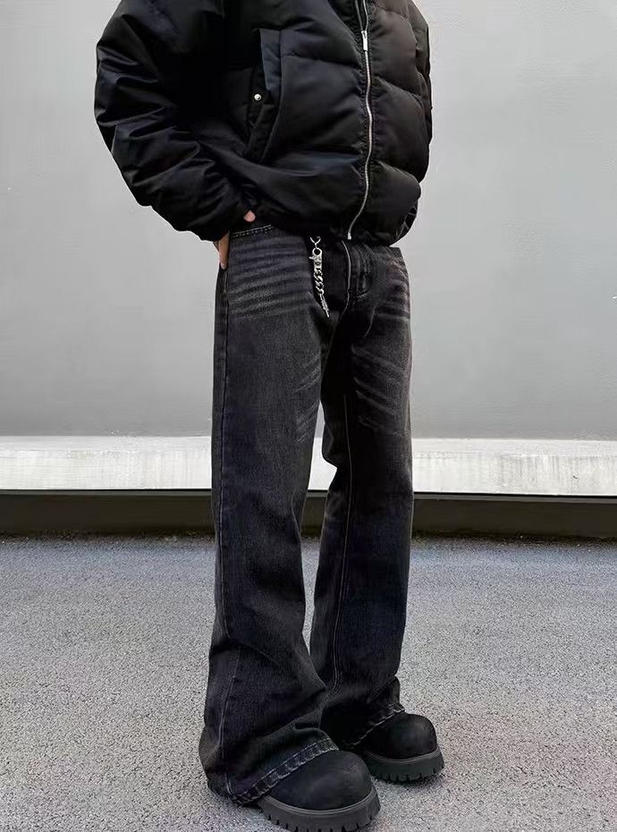 Japanese Brand × Vintage Street Vintage Aged Loose Micro Flare Black Jeans Size US 29 - 1 Thumbnail