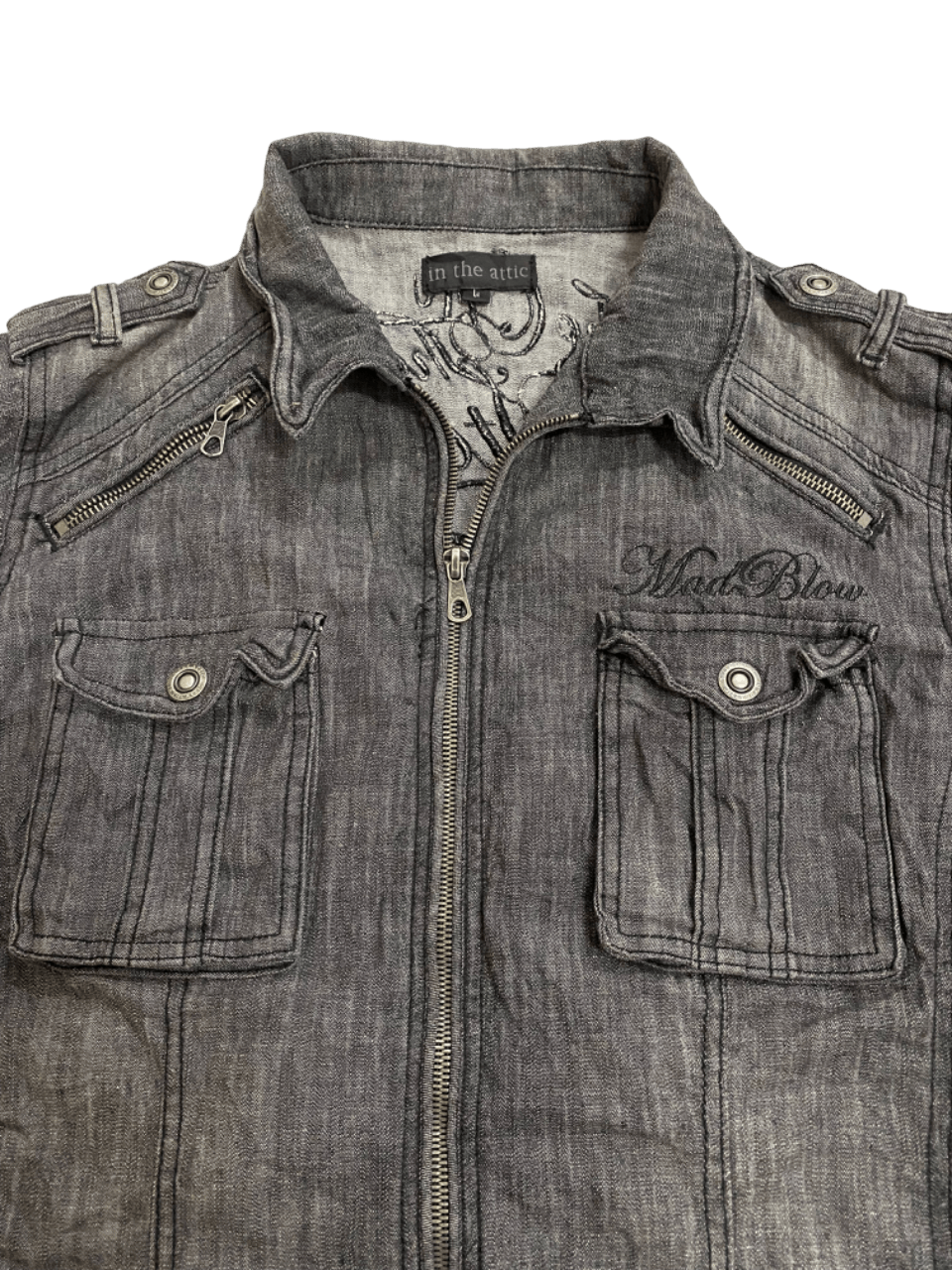 In The Attic Distressed Biker Zipper Denim Jacket Size US L / EU 52-54 / 3 - 3 Thumbnail
