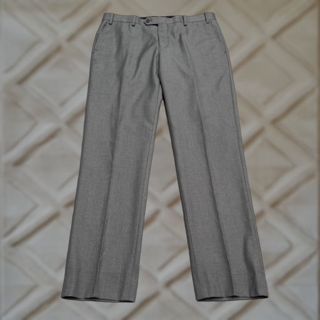 Vintage Suitshop Slim Fit Pants Mens 35R Gray Flat Front Straight Leg Trouser Dress Pants Slim Fit Men’s Gray Pant Size 34R - 1 Thumbnail
