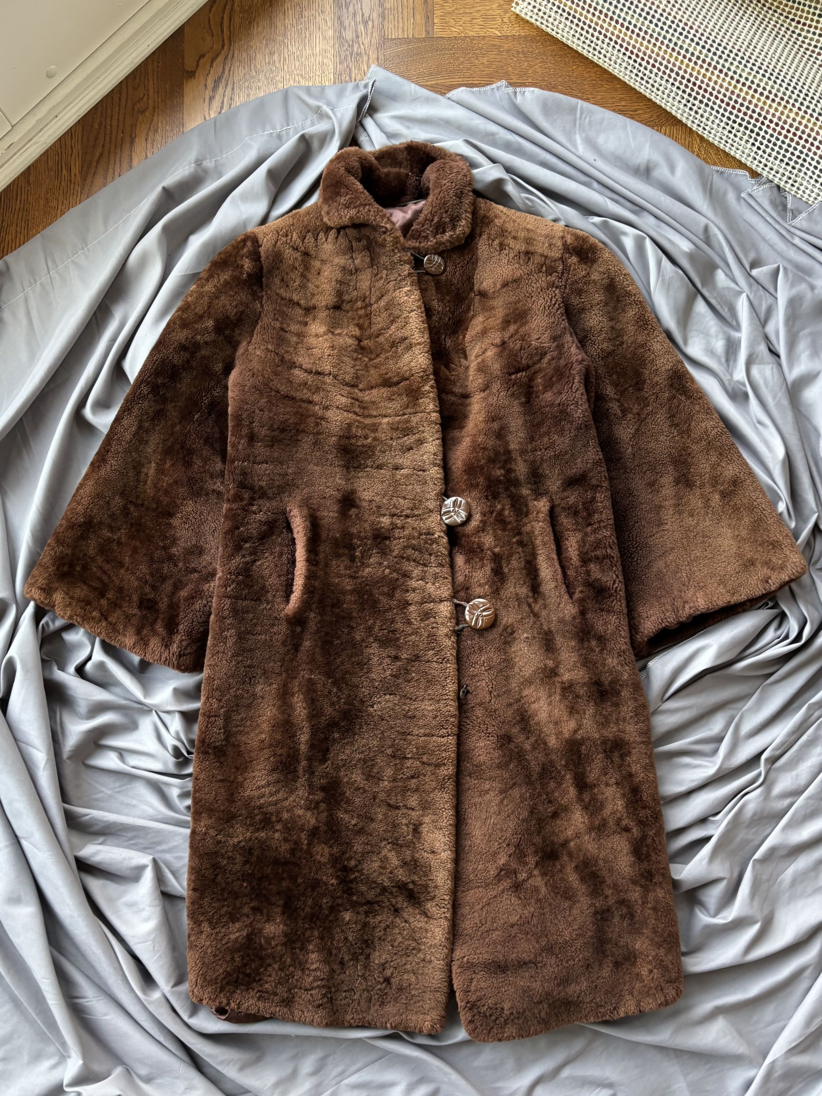 Vintage 1950s Fur Coat Vintage Sheared Beaver Long Trench Overcoat Size US XS / EU 42 / 0 - 5 Thumbnail