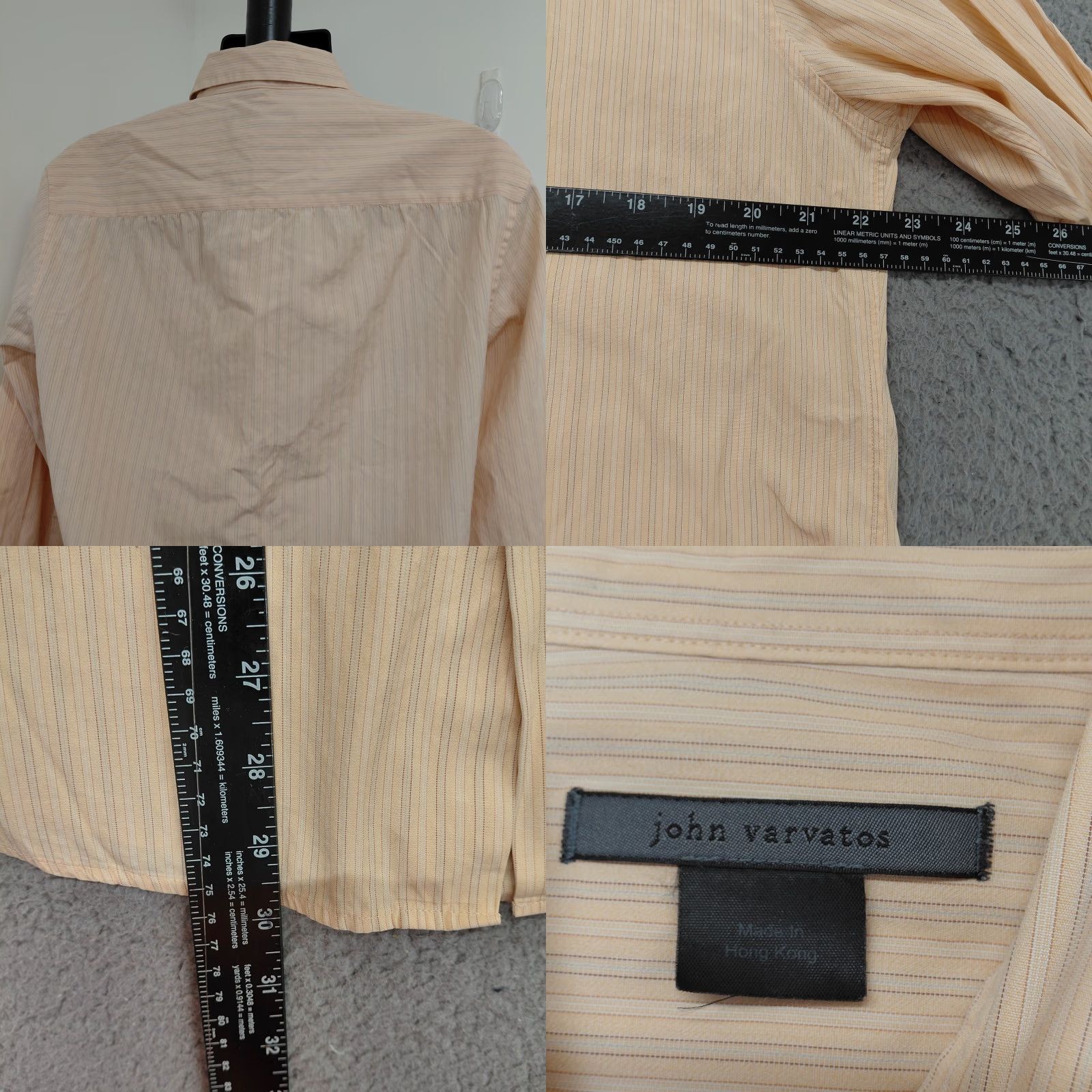 John Varvatos John Varvatos Shirt Men's Large Peach Striped Button Up Long Sleeve Casual Shirt Size US L / EU 52-54 / 3 - 8 Thumbnail
