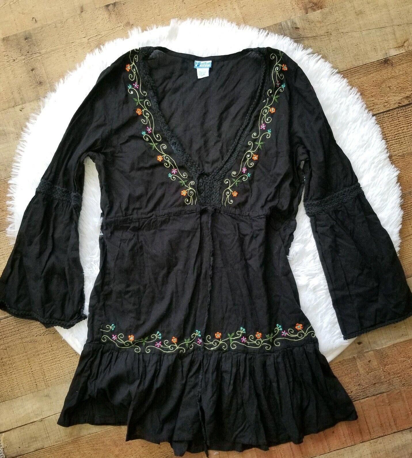 Designer Soaked Shirt Women Medium Black Boho embroidered Size M / US 6-8 / IT 42-44 - 1 Thumbnail