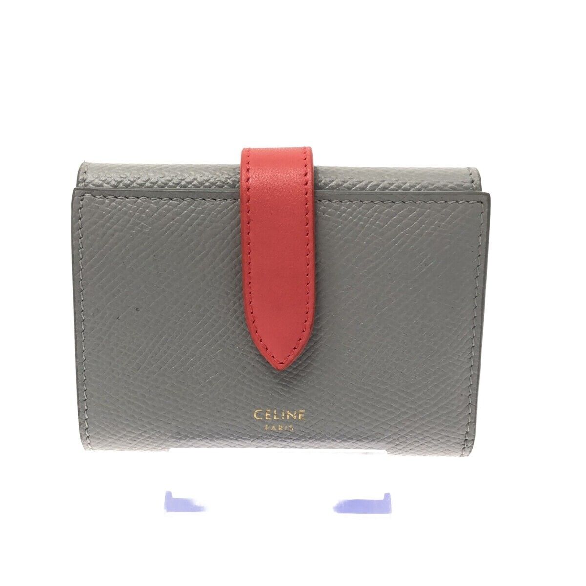 CELINE Small Trifold Compact Wallet Leather Gray 10B573BEL Purse