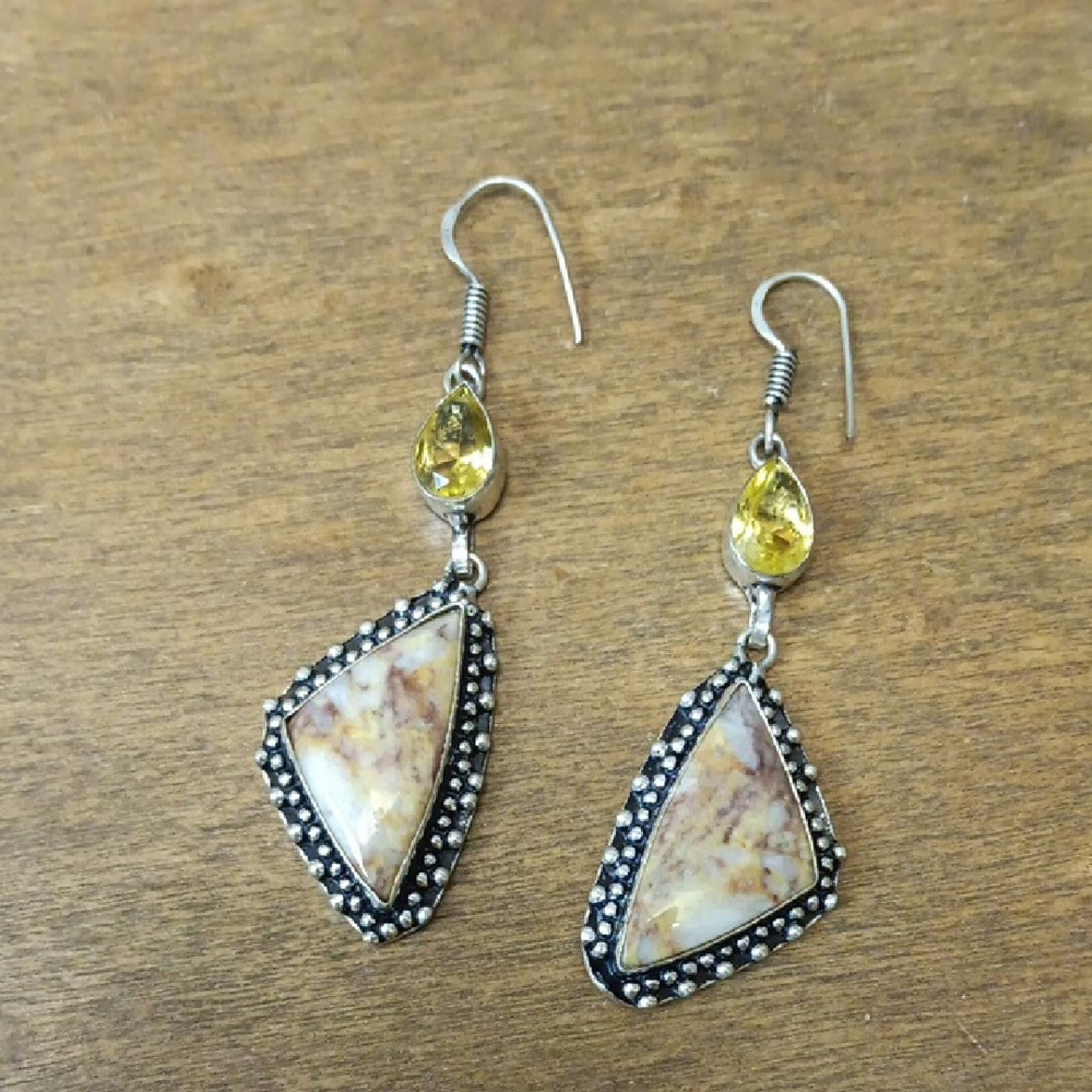 Designer Elegant Jasper and Citrine Stone Earrings Size ONE SIZE - 1 Thumbnail