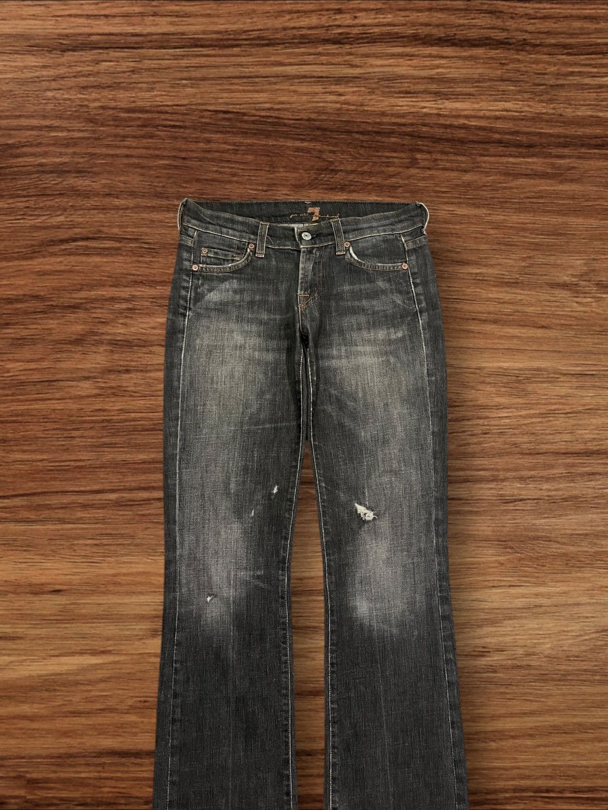 7 For All Mankind 7 For All Mankind Black Faded Washed Distressed Flare Jeans Size 29" - 3 Thumbnail