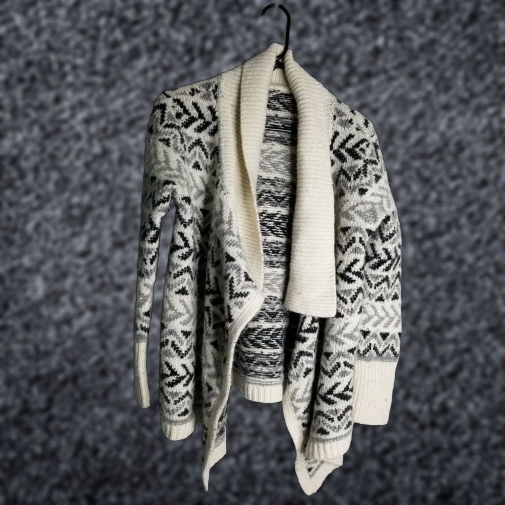 Vintage Womens Nordic Fair Isle Open Cardigan Sweater Ivory Wool Blend M Medium Winter Size M / US 6-8 / IT 42-44 - 1 Thumbnail