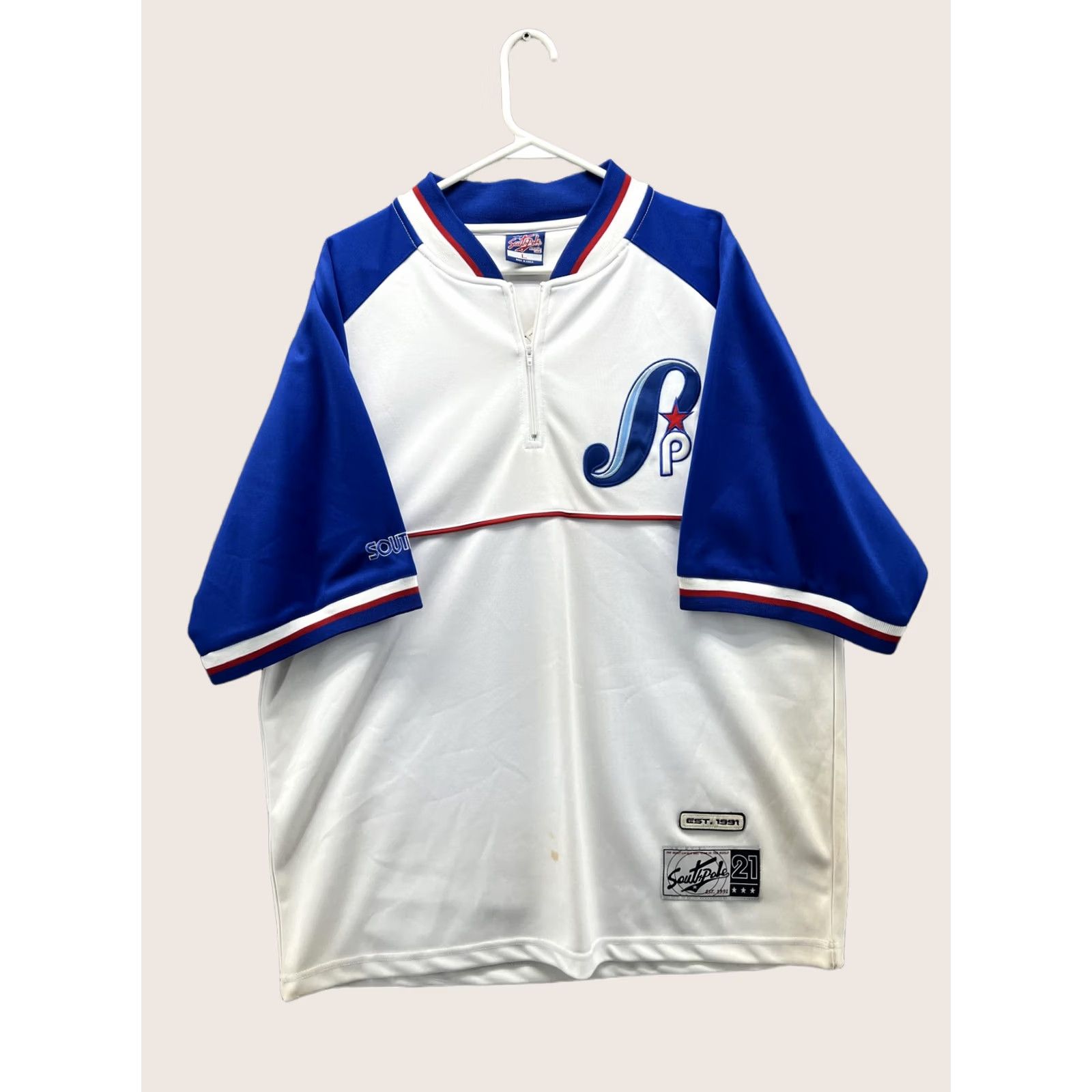 Southpole Southpole Shirt Mens Large White Blue 1/4 Zip Baseball Jersey Raglan Top Size US L / EU 52-54 / 3 - 1 Thumbnail