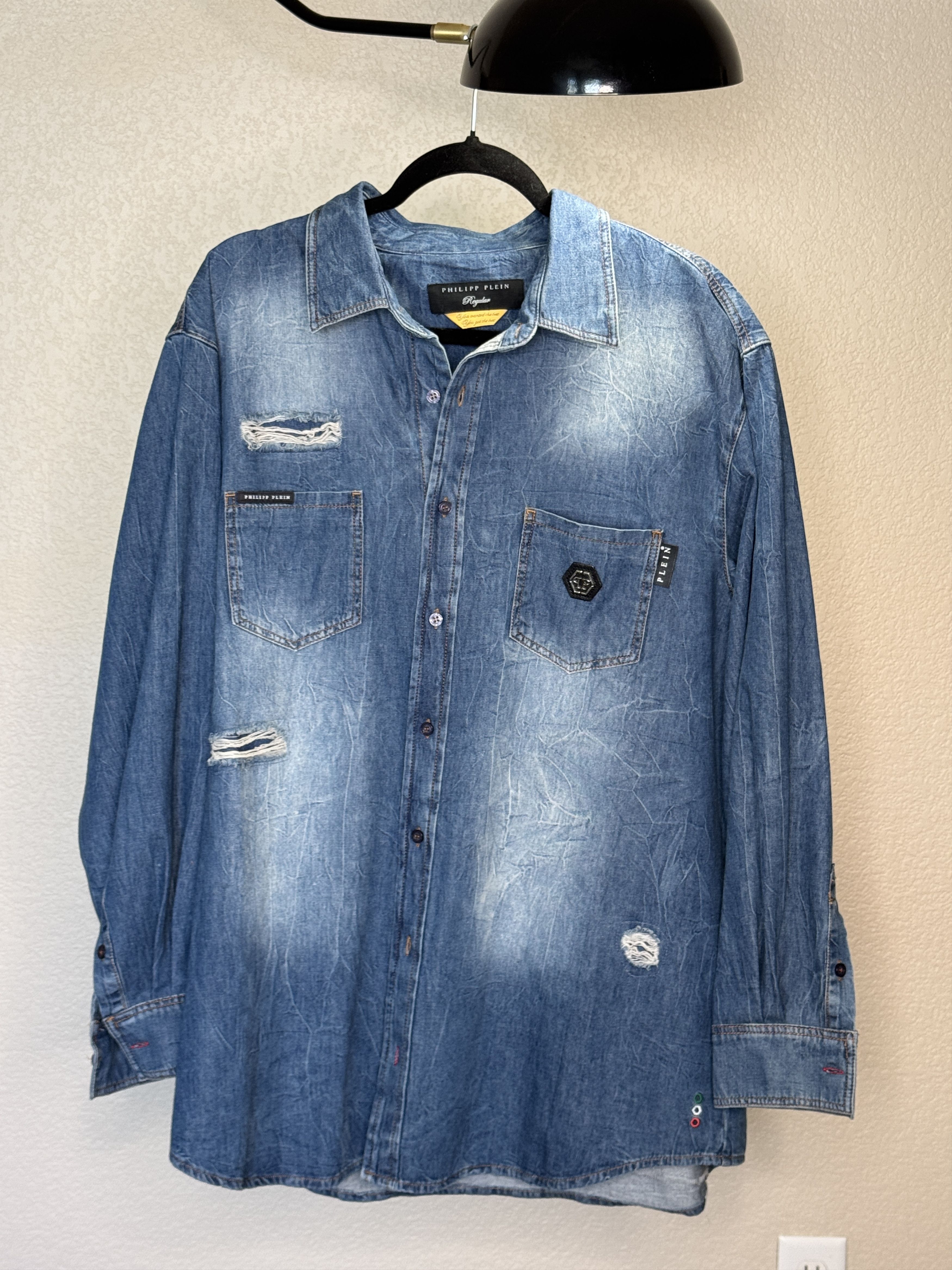 Philipp Plein Crystal Skill Denim Shirt Size US XXL / EU 58 / 5 - 2 Thumbnail