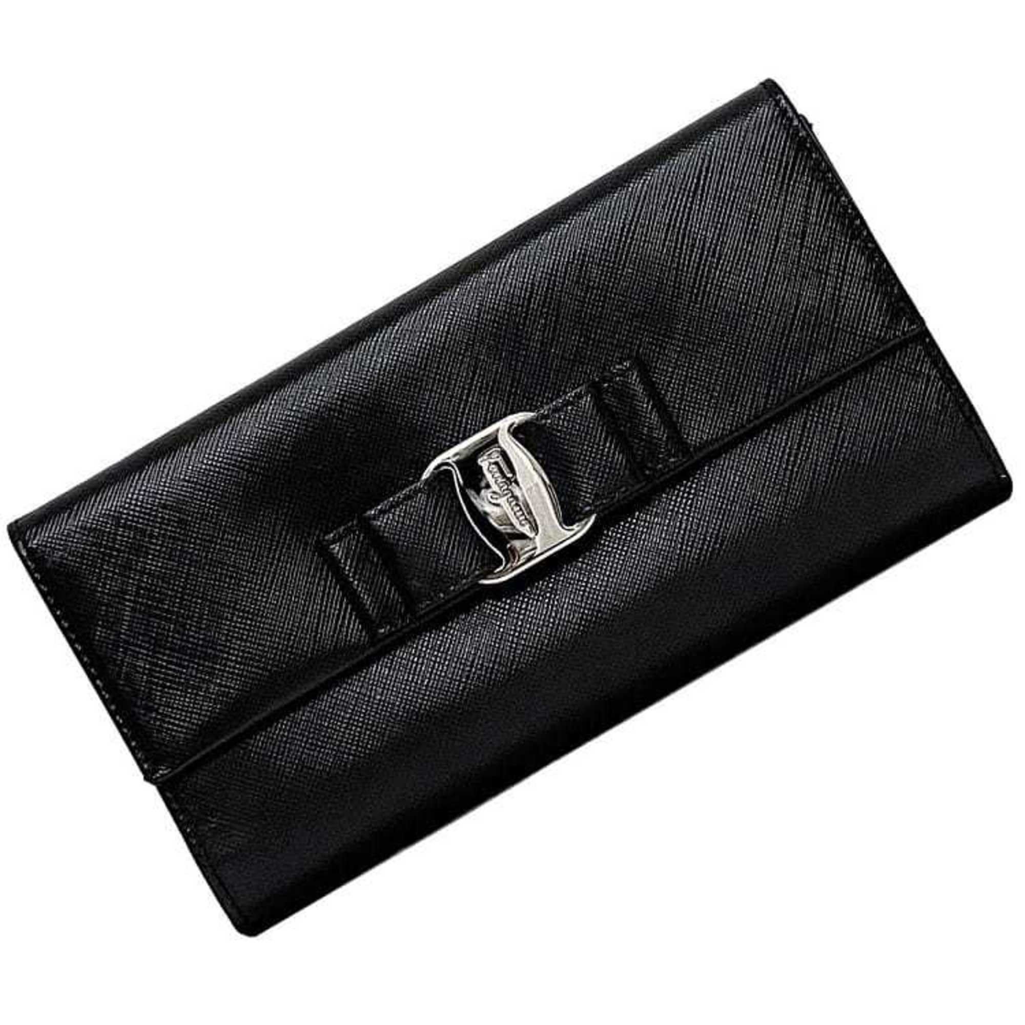 Salvatore Ferragamo Salvatore Ferragamo Tri-fold Long Wallet ec-21012 Black Vara Ribbon Grain Leather IY-22/A366 Clear Women's Size ONE SIZE - 1 Thumbnail