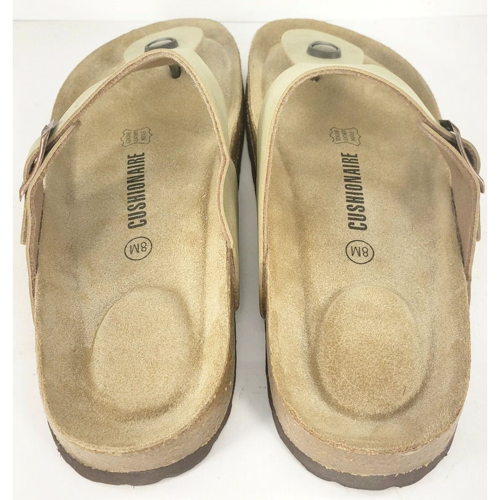 Vintage CUSHIONAIRE Leah Women's Sandal Tan Leather Slip-On Flip Flop Toe Post 8 Size US 8 / IT 38 - 6 Thumbnail