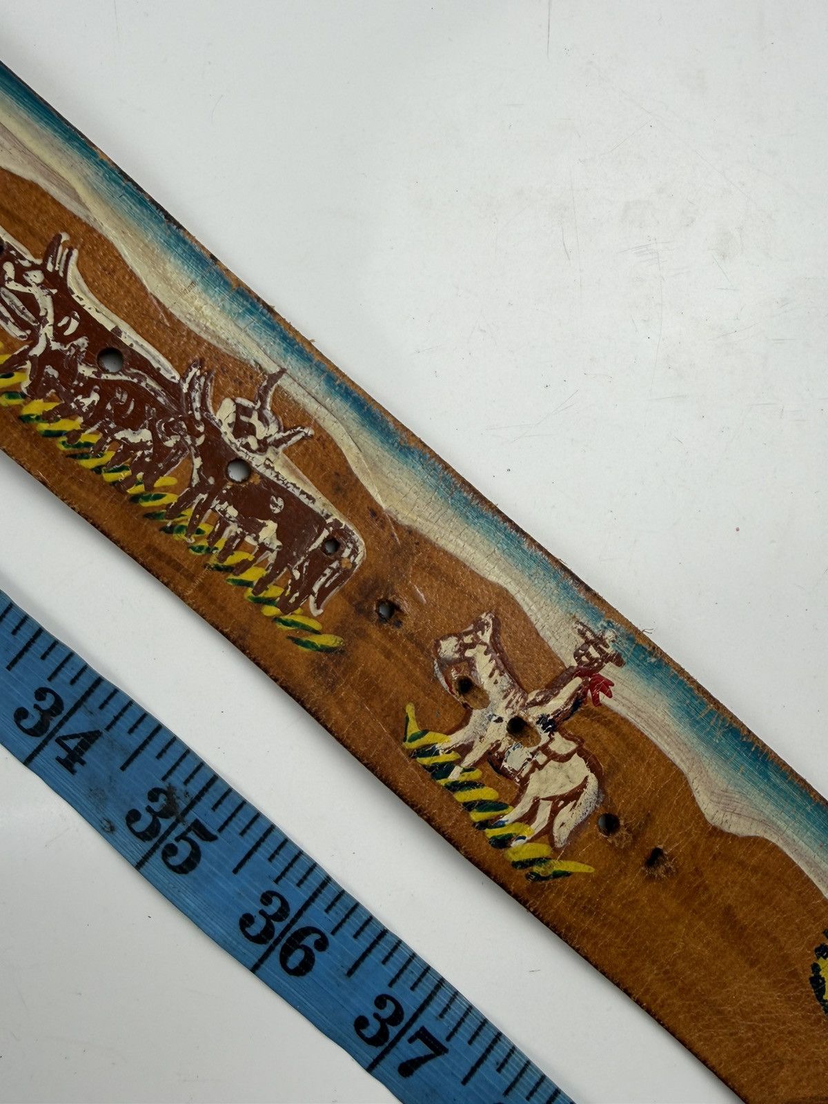 Japanese Brand rare design vintage style painted leather belt tc43 Size 36 - 7 Thumbnail