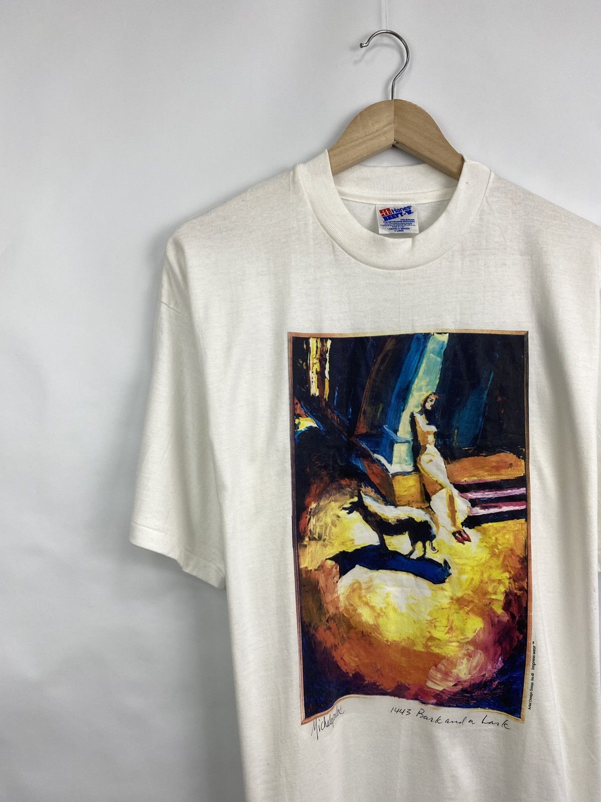 Hanes Vintage 90s James Michalopoulos T-shirt Monet style rare Y2K Size US XL / EU 56 / 4 - 2 Thumbnail