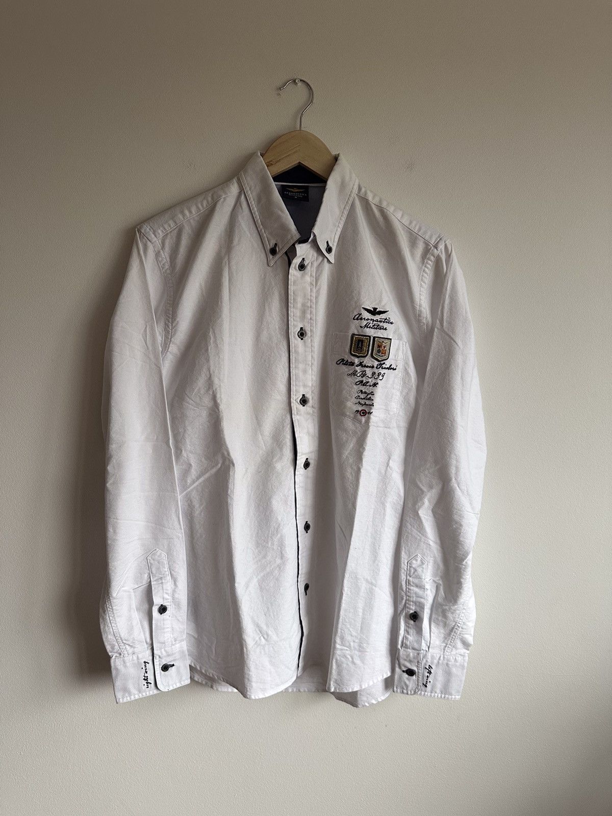 image of Long Sleeve Aeronautica Militare Shirt Lots Of Details in White, Men's (Size Medium)