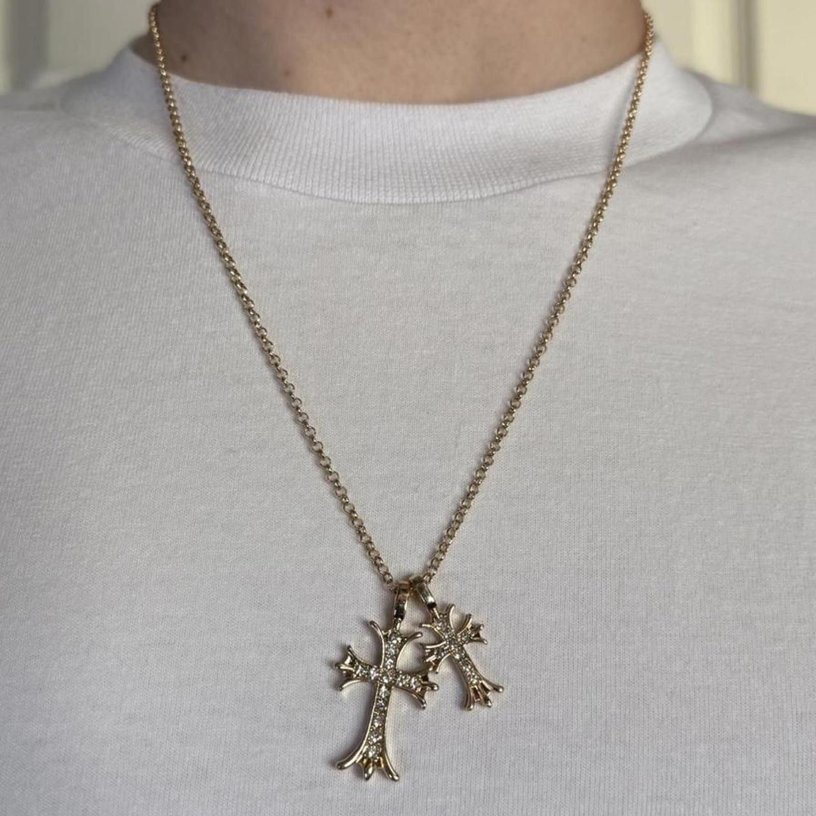Other y2k style double cross rhinestone crystal gold necklace Size ONE SIZE - 2 Thumbnail