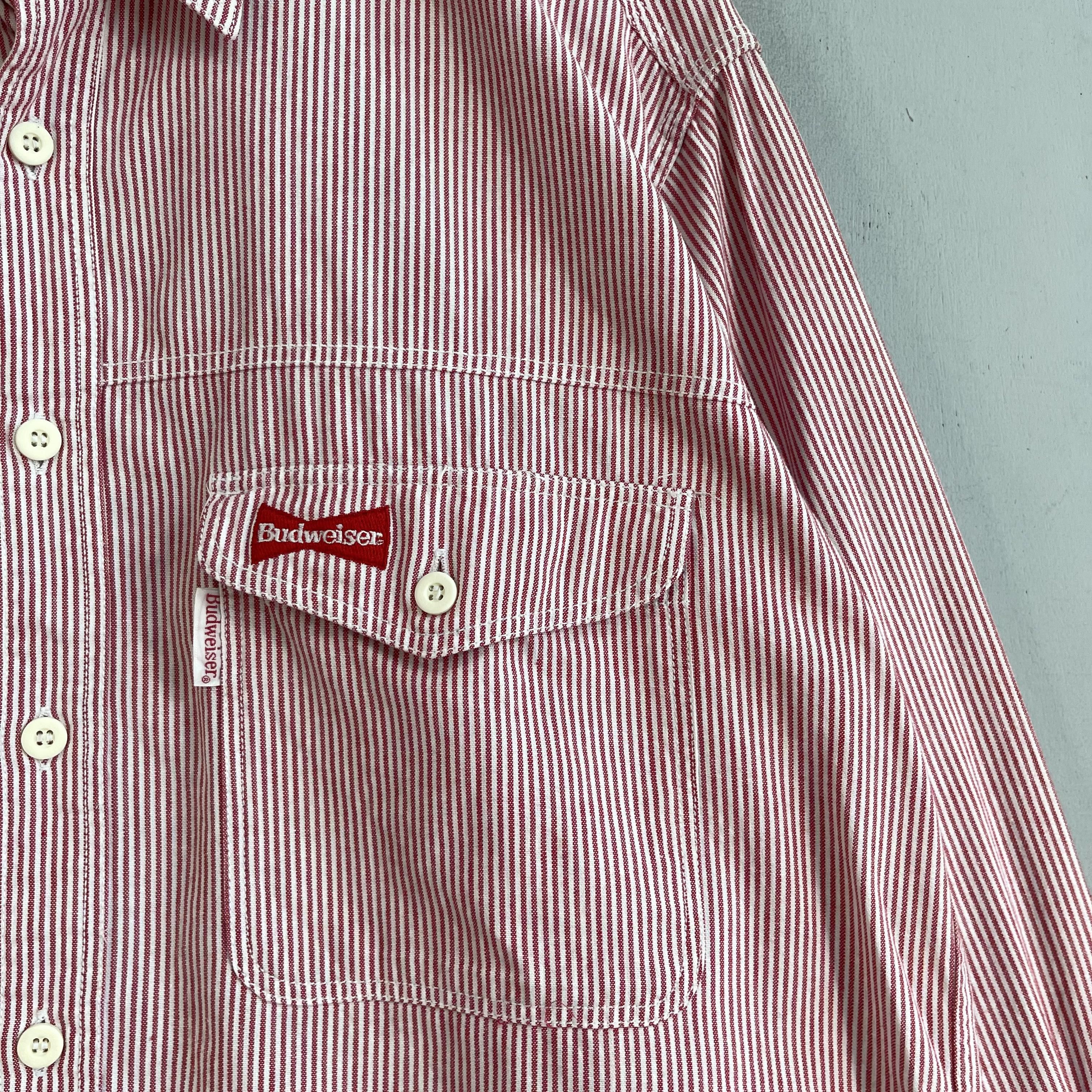 Budweiser × Japanese Brand × Vintage Vintage 90s BUDWEISER Hickory Stripes Denim Worker Shirt Size US L / EU 52-54 / 3 - 3 Thumbnail