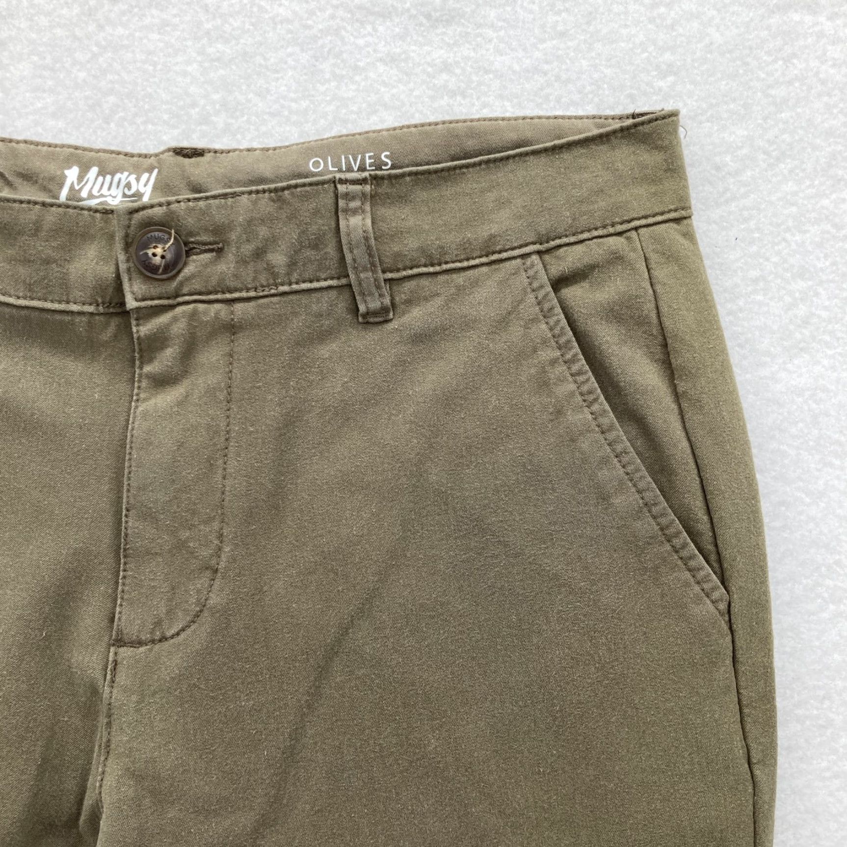 Olive VINTAGE Mugsy Jeans Chino Pants Mens 32x30 Olive Green Stretch Twill Casual City Olives Slim Regular Green 32 30L Mens Size US 32 / EU 48 - 3 Thumbnail