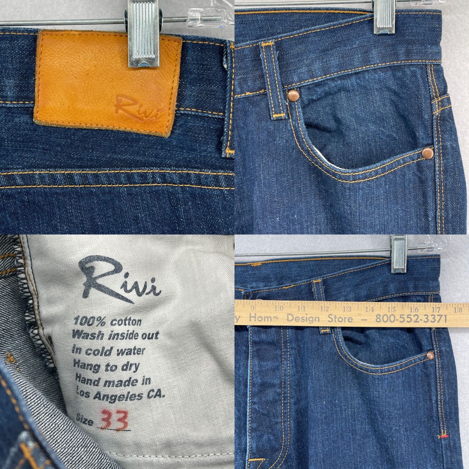 Vintage RIVI Jeans Mens 33 Straight Denim Cotton Blue Selvedge Button Fly USA Size US 33 - 8 Thumbnail