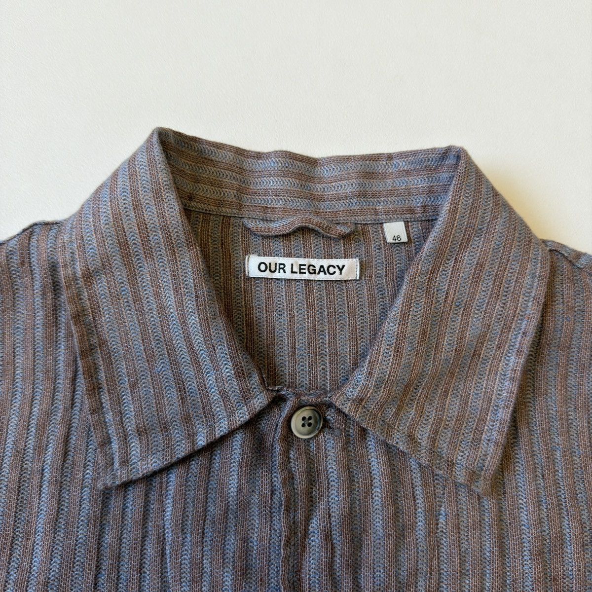 Our Legacy Blue/Tan Woven Striped Linen Box Shirt Size US M / EU 48-50 / 2 - 4 Thumbnail
