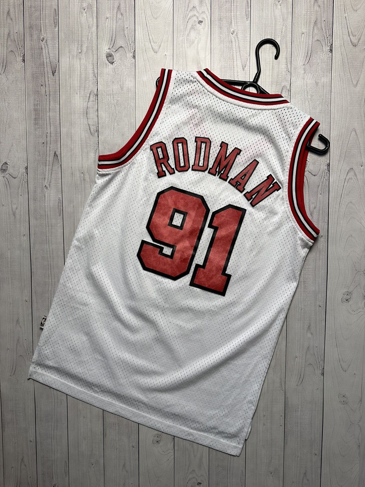 image of Adidas x NBA Vintage Basketball Jersey Rodman 91 Chicago Bulls Size S/m in White, Men's