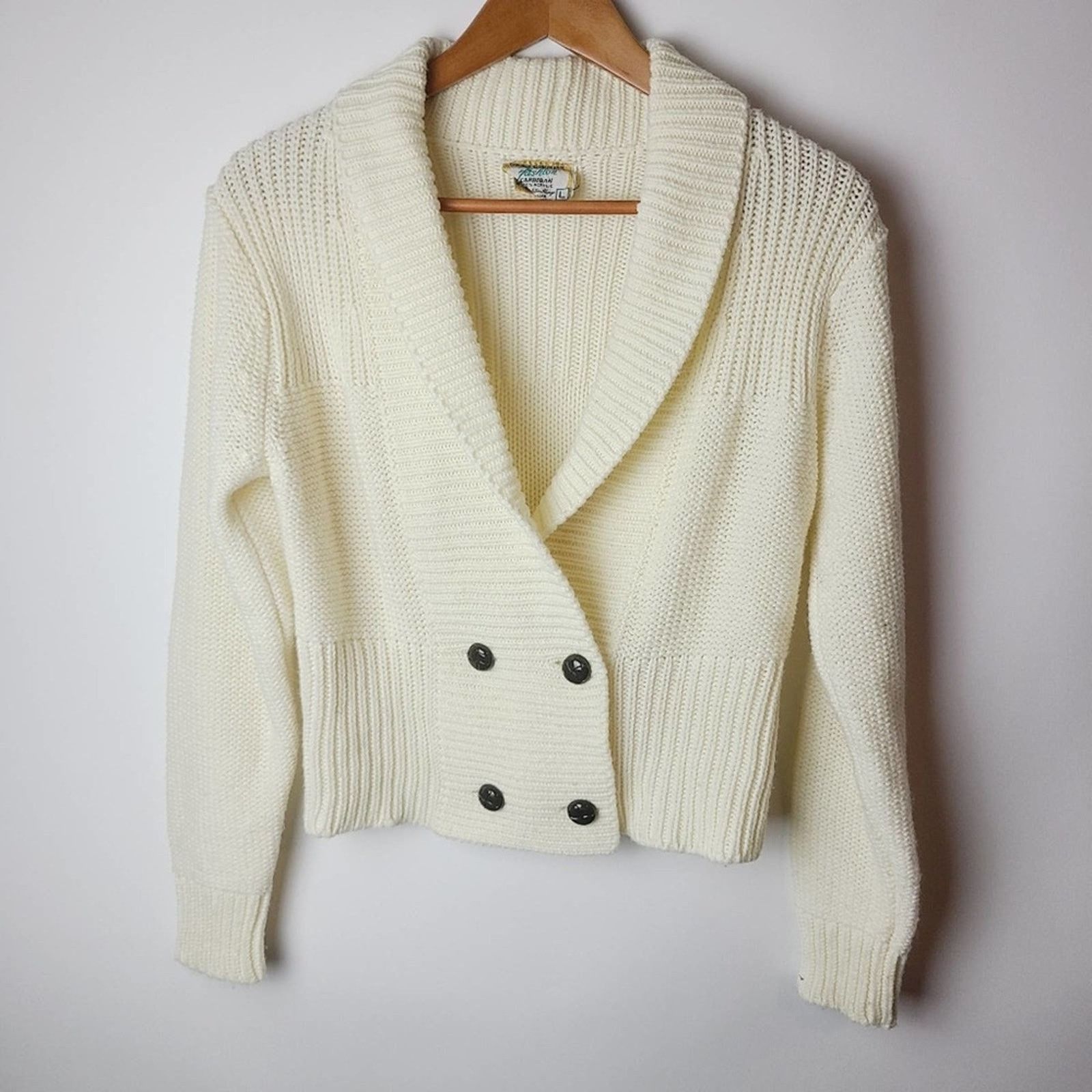 Vintage Vintage 70s White Satisfaction Always Knit Cardigan Sweater Size L / US 10 / IT 46 - 1 Thumbnail