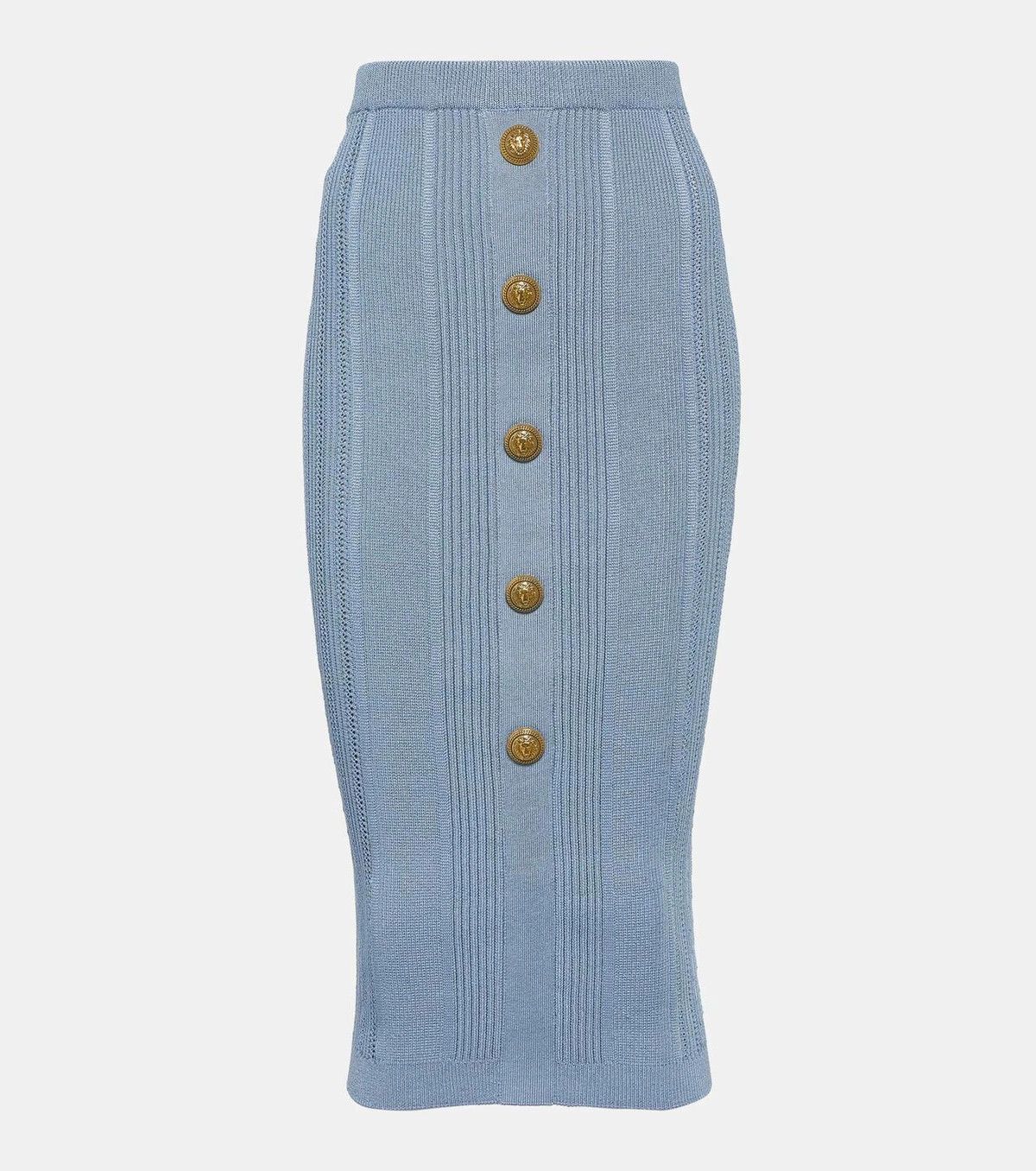 Balmain o1y0625 Midi Skirt in Light Blue Size 30" / US 8 / IT 44 - 1 Thumbnail