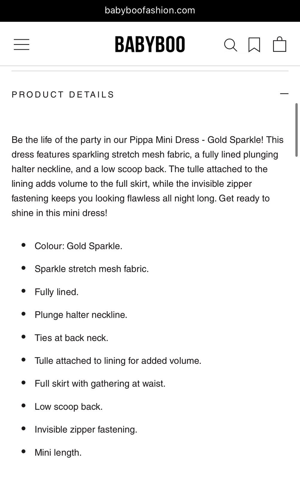 Babyboo Fashion ‘Pippa’ Gold mini dress Size M / US 6-8 / IT 42-44 - 4 Thumbnail
