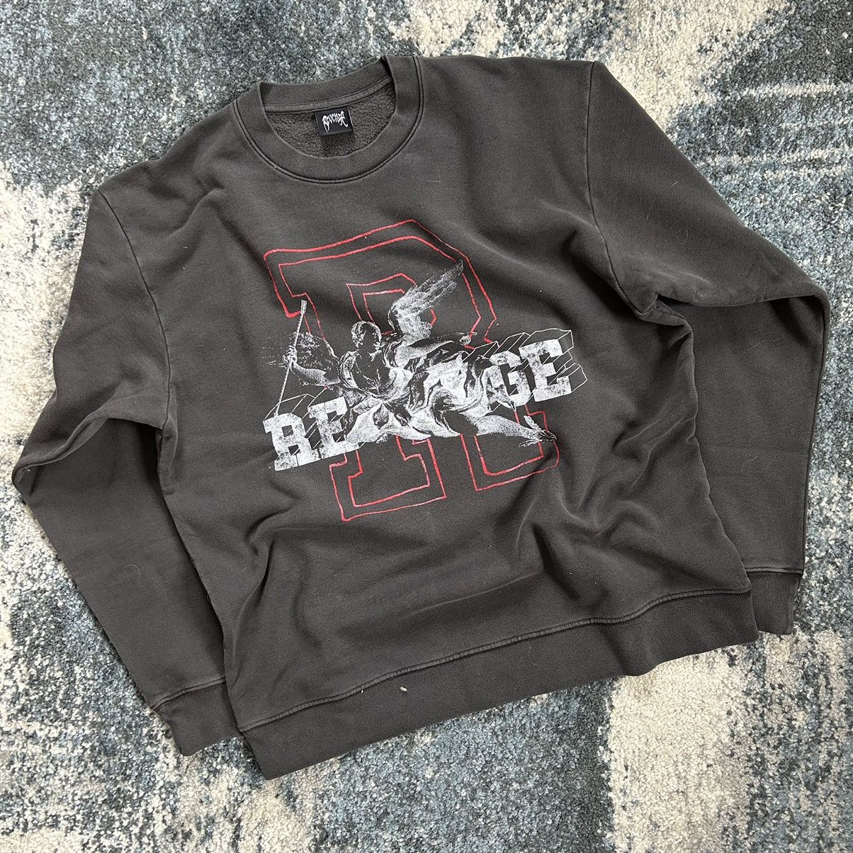 Image of Made In USA x Revenge Kosuke Kawamura Faded Vintage Black R-Logo Angel Crewneck in Charcoal Grey (S