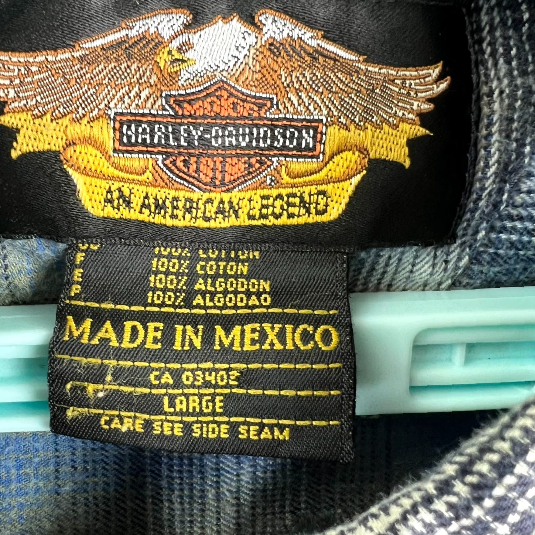 Harley Davidson Harley-Davidson Plaid Woven Button-Up Shirt Mens L Blue Distressed Long Sleeve Size US L / EU 52-54 / 3 - 4 Thumbnail