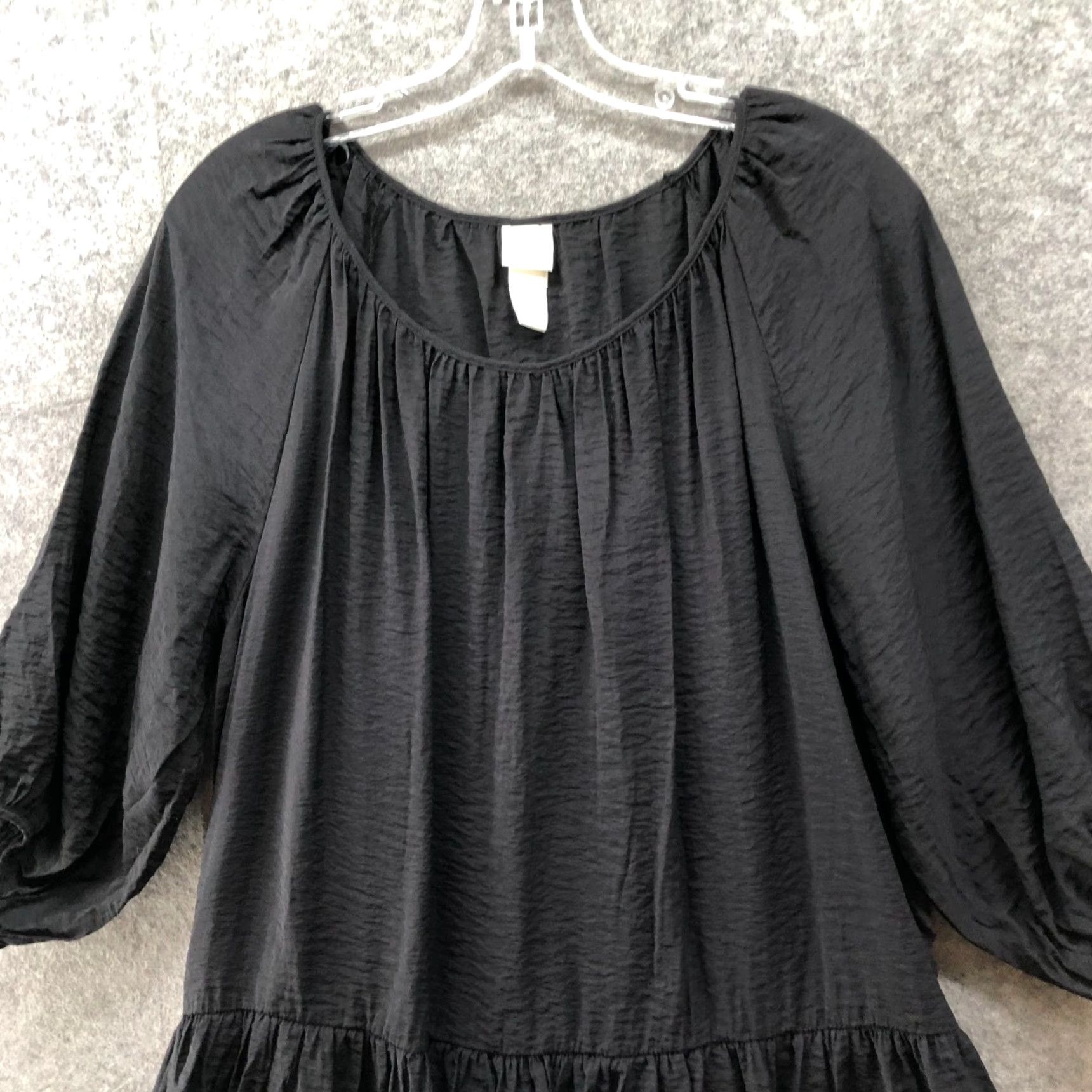 H&M H&M Balloon Sleeve Mini Dress Womens S Black Oversized A-Line Peplum Crepe Dress Size S / US 4 / IT 40 - 3 Thumbnail