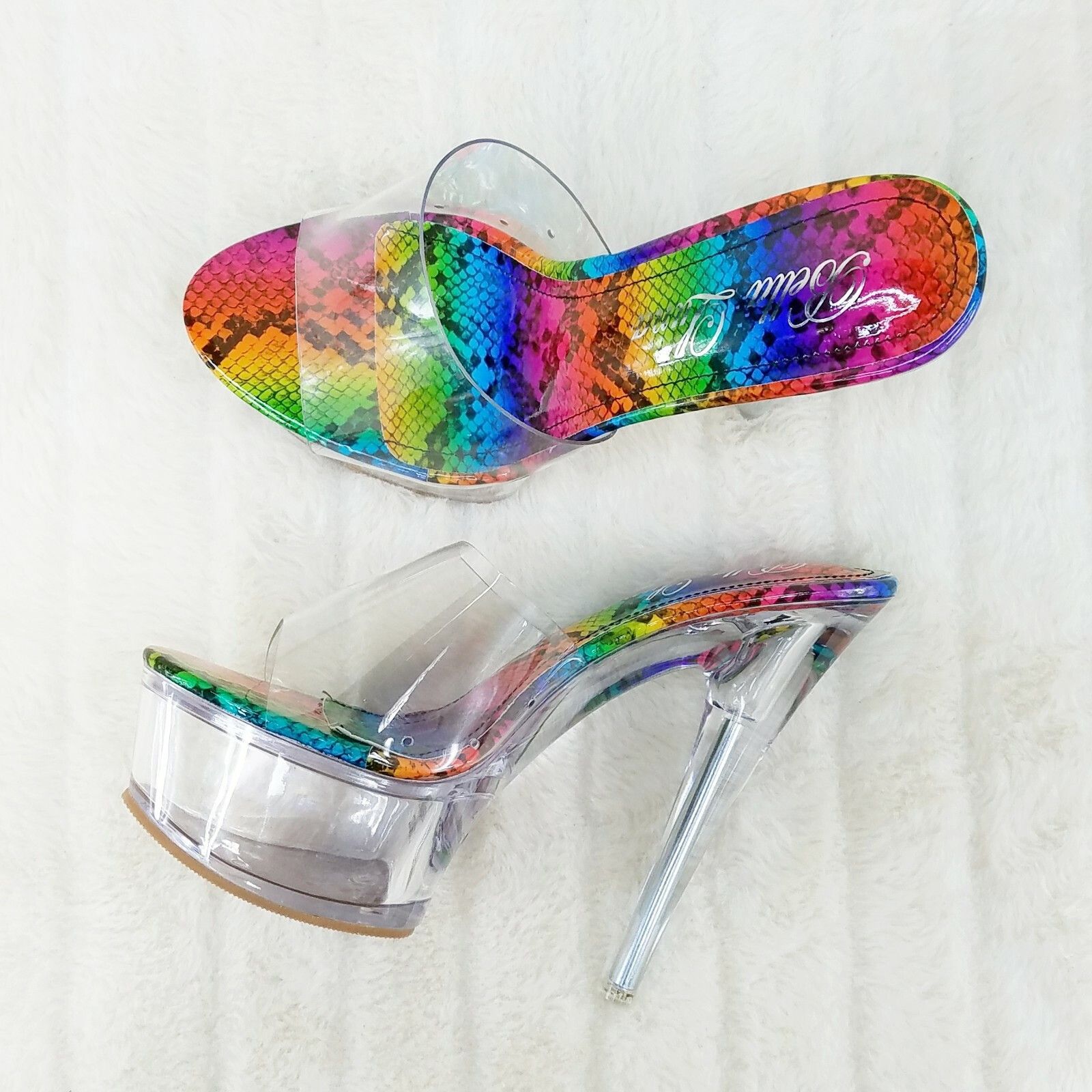 Other Cloud Clear Platform 6" High Heels Rainbow Snake Foot-bed Sl Size US 11 / IT 41 - 3 Thumbnail