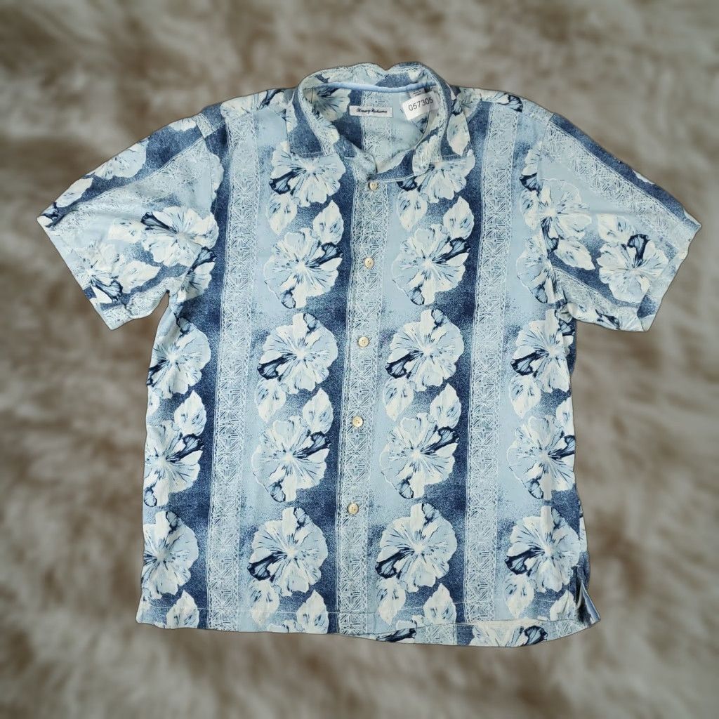 Tommy Bahama Tommy Bahama Shirt Mens Large Blue Floral Stripe Hawaiian Short Sleeve Button Up Size US L / EU 52-54 / 3 - 1 Thumbnail