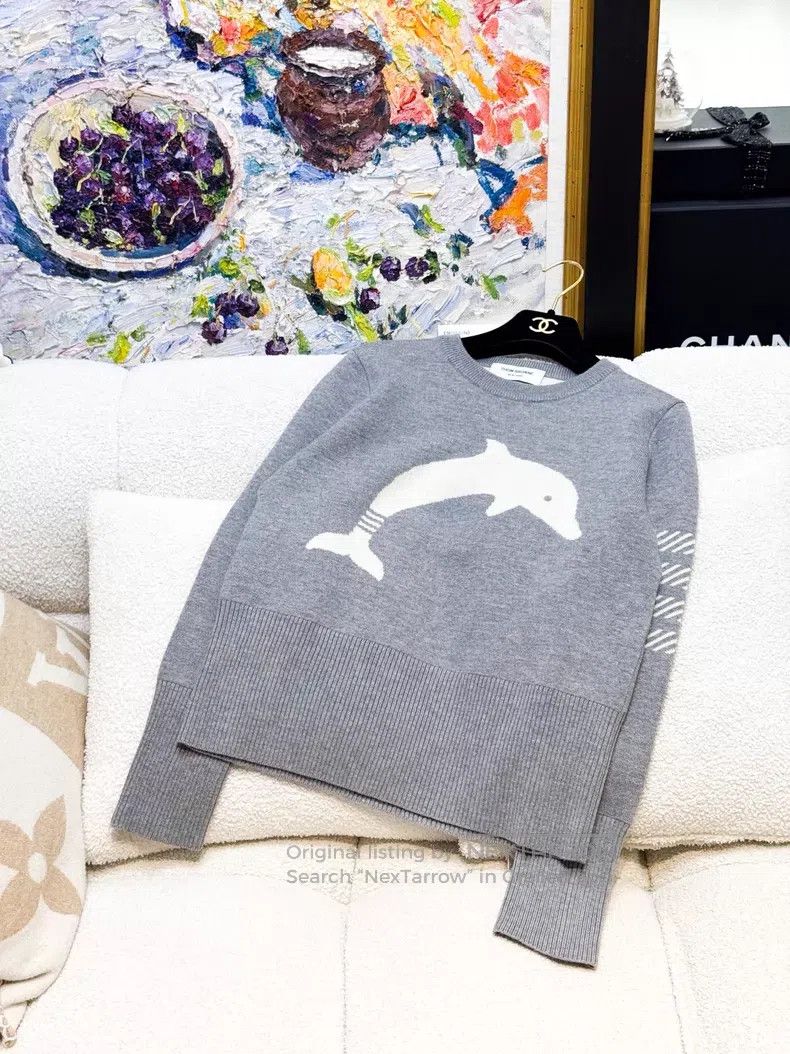 Thom Browne Thom Browne Gray Whale Fish Round Neck Long Sleeve Four St Size US XXS / EU 40 - 1 Thumbnail