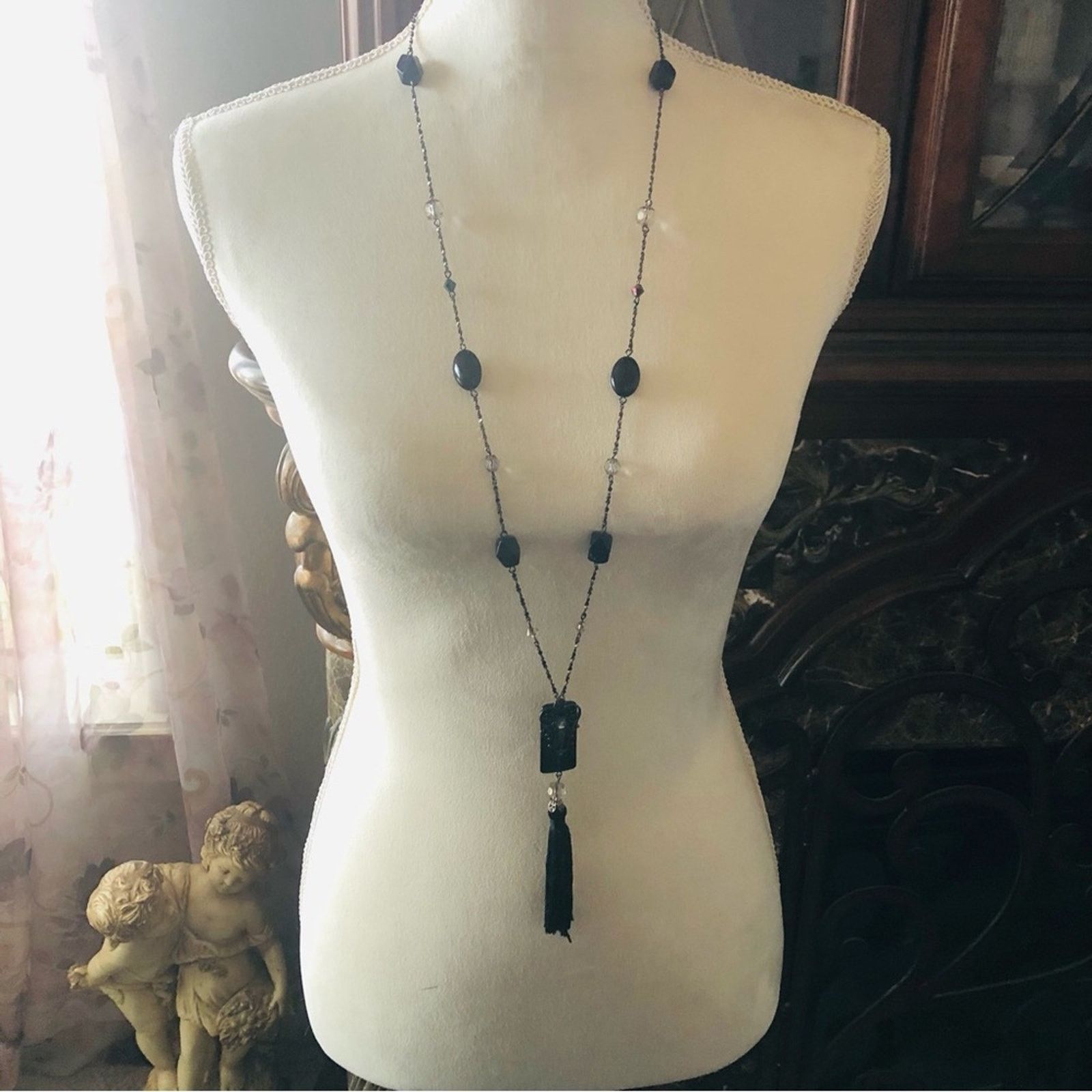 Vintage Vintage 90s black chrome beaded pendant necklace Size ONE SIZE - 2 Thumbnail