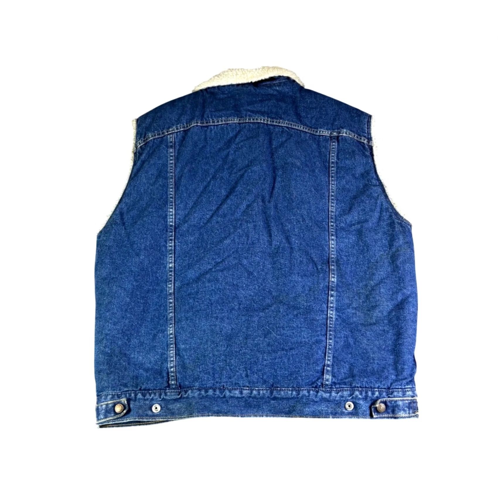 Denime VINTAGE Roebucks Denim Vest Mens XL Blue Lined Sherpa Western Trucker Made in USA Size US XL / EU 56 / 4 - 2 Thumbnail