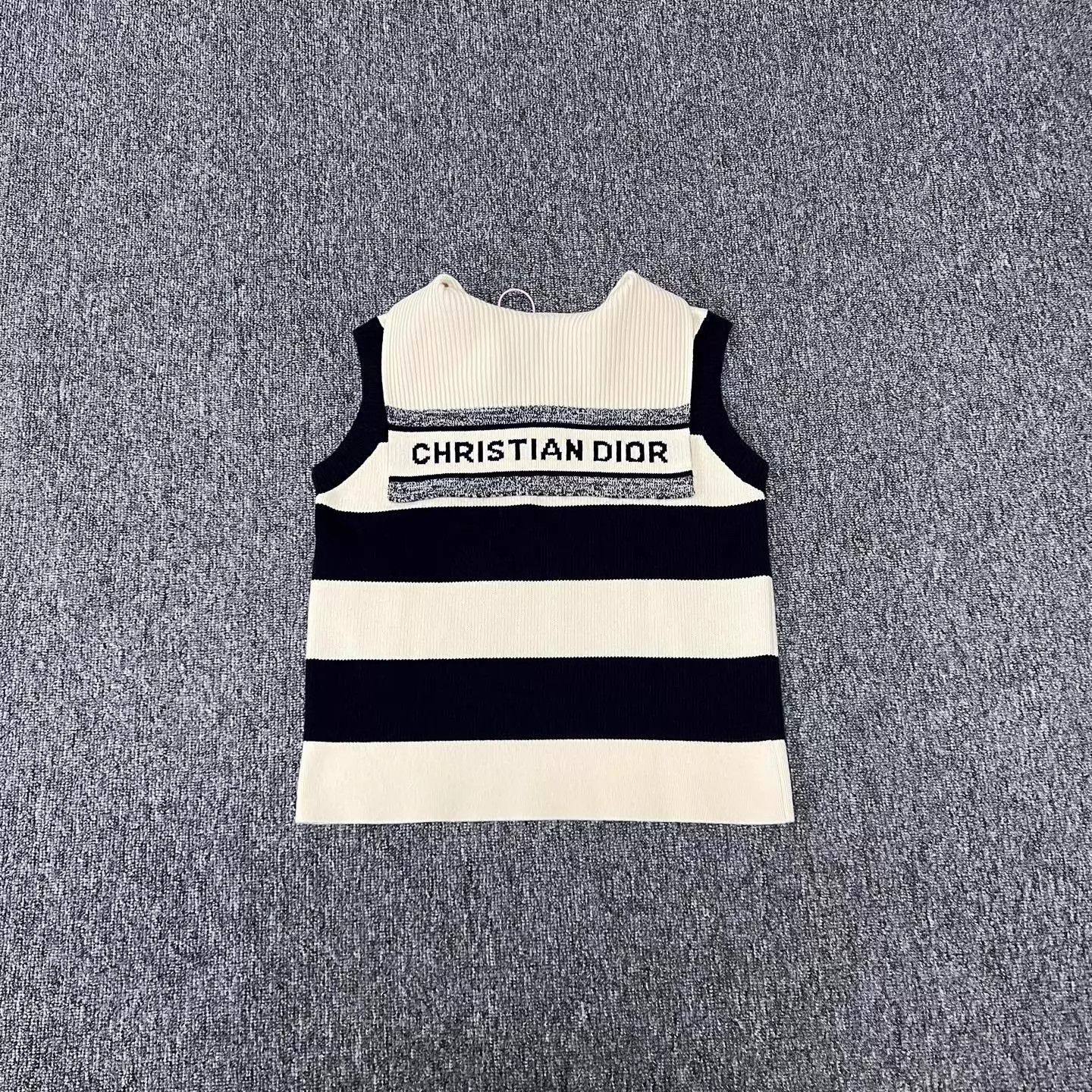 Dior Dior Sailor-Neck Logo Sleeveless B&W Stripe Cashmere Top Size XS / US 0-2 / IT 36-38 - 1 Thumbnail