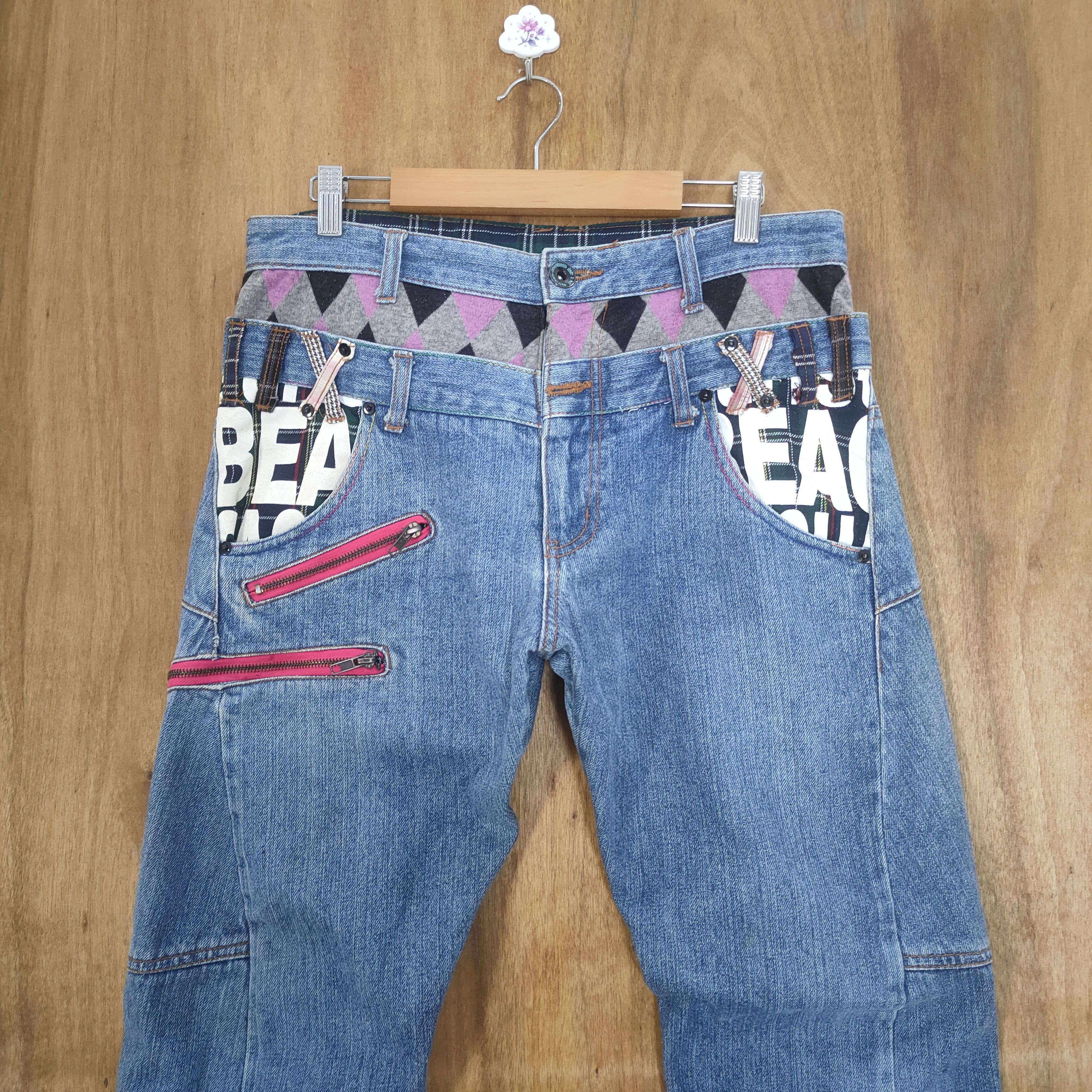 Japanese Brand BEACH DOUBLE WAIST JEAN DENIM CARGO PANTS Size US 32 / EU 48 - 3 Thumbnail